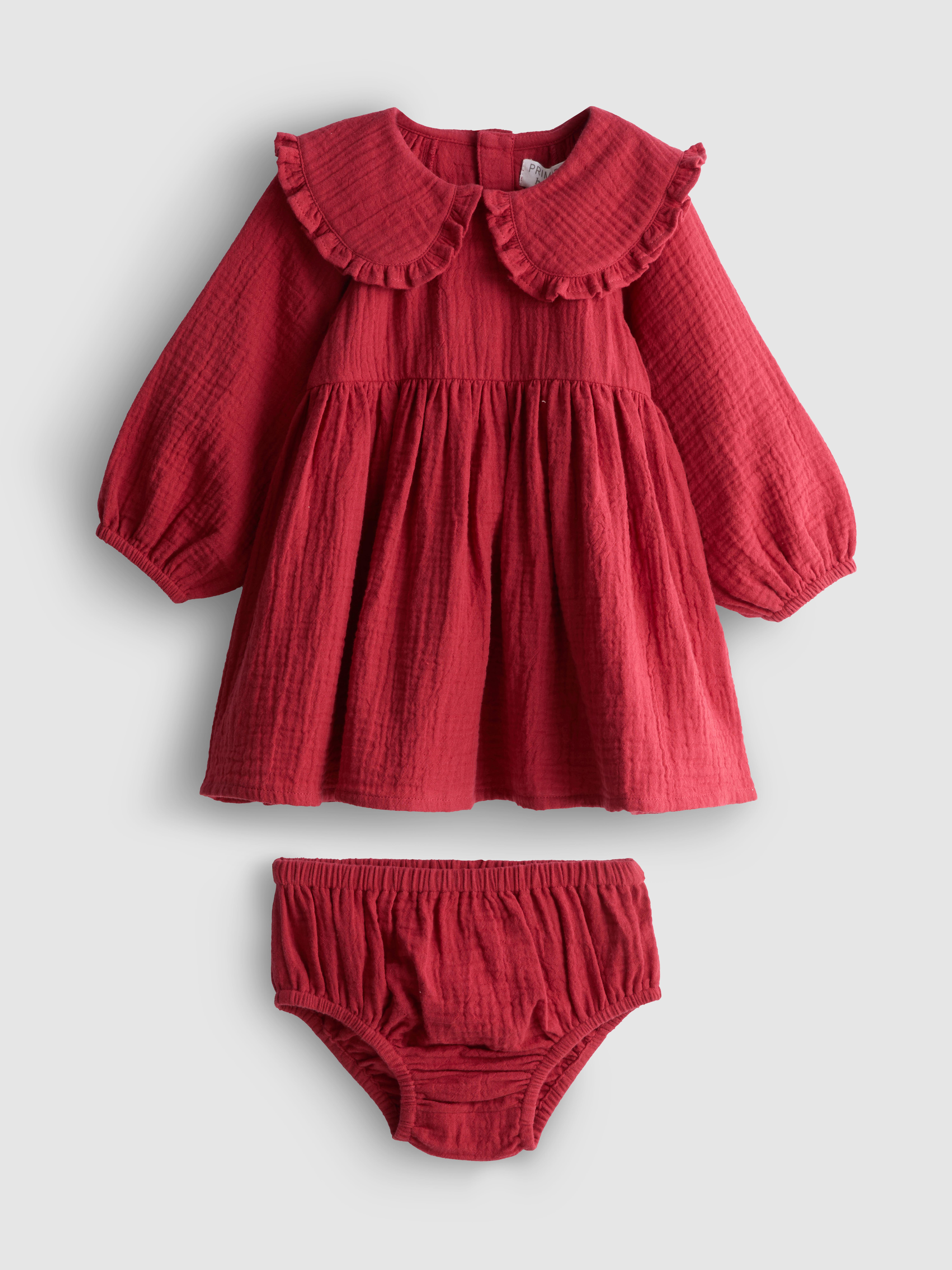 0-18mths | Collared Smock Dress and Bloomers Newborn Set