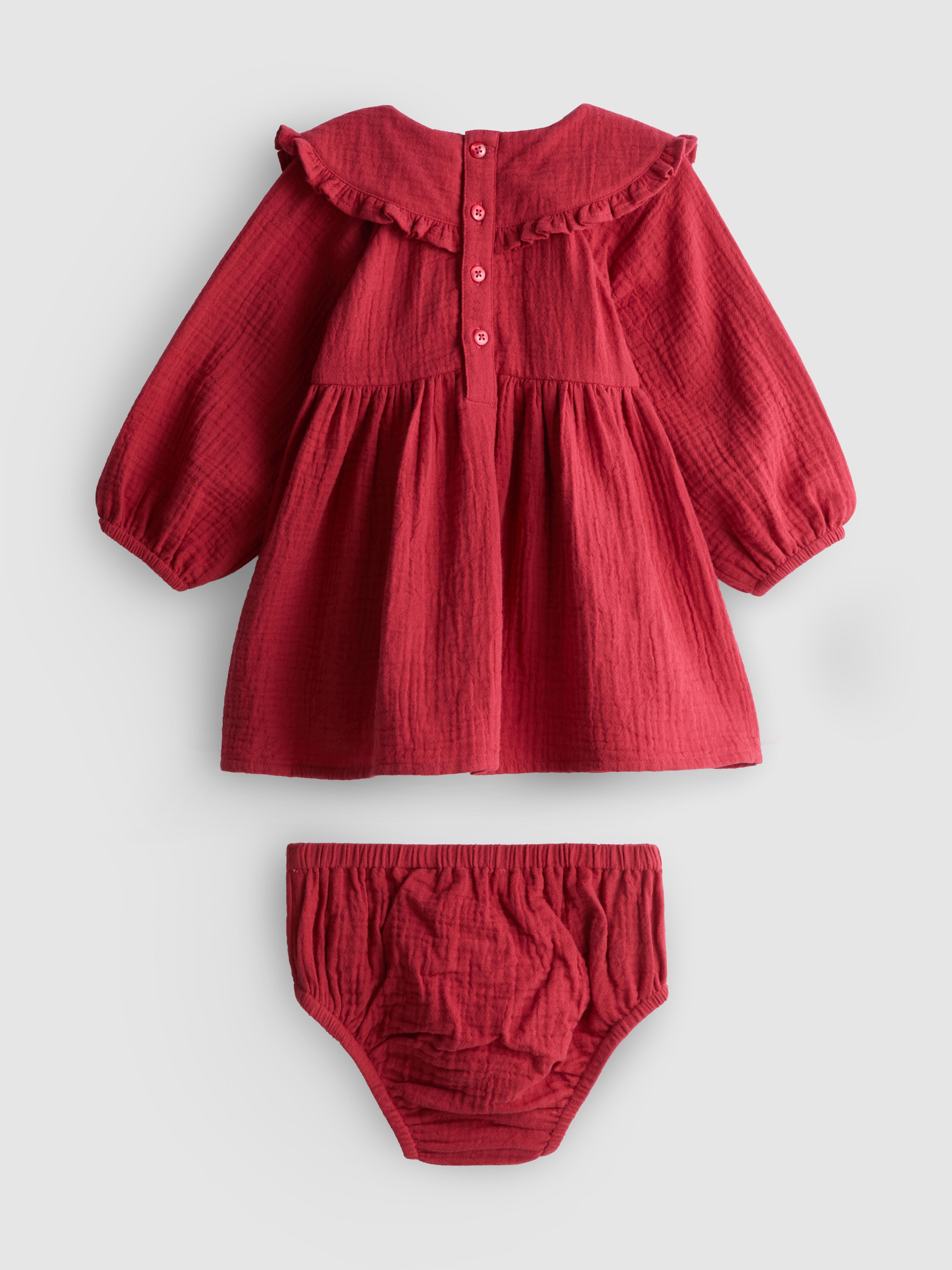 0-18mths | Collared Smock Dress and Bloomers Newborn Set