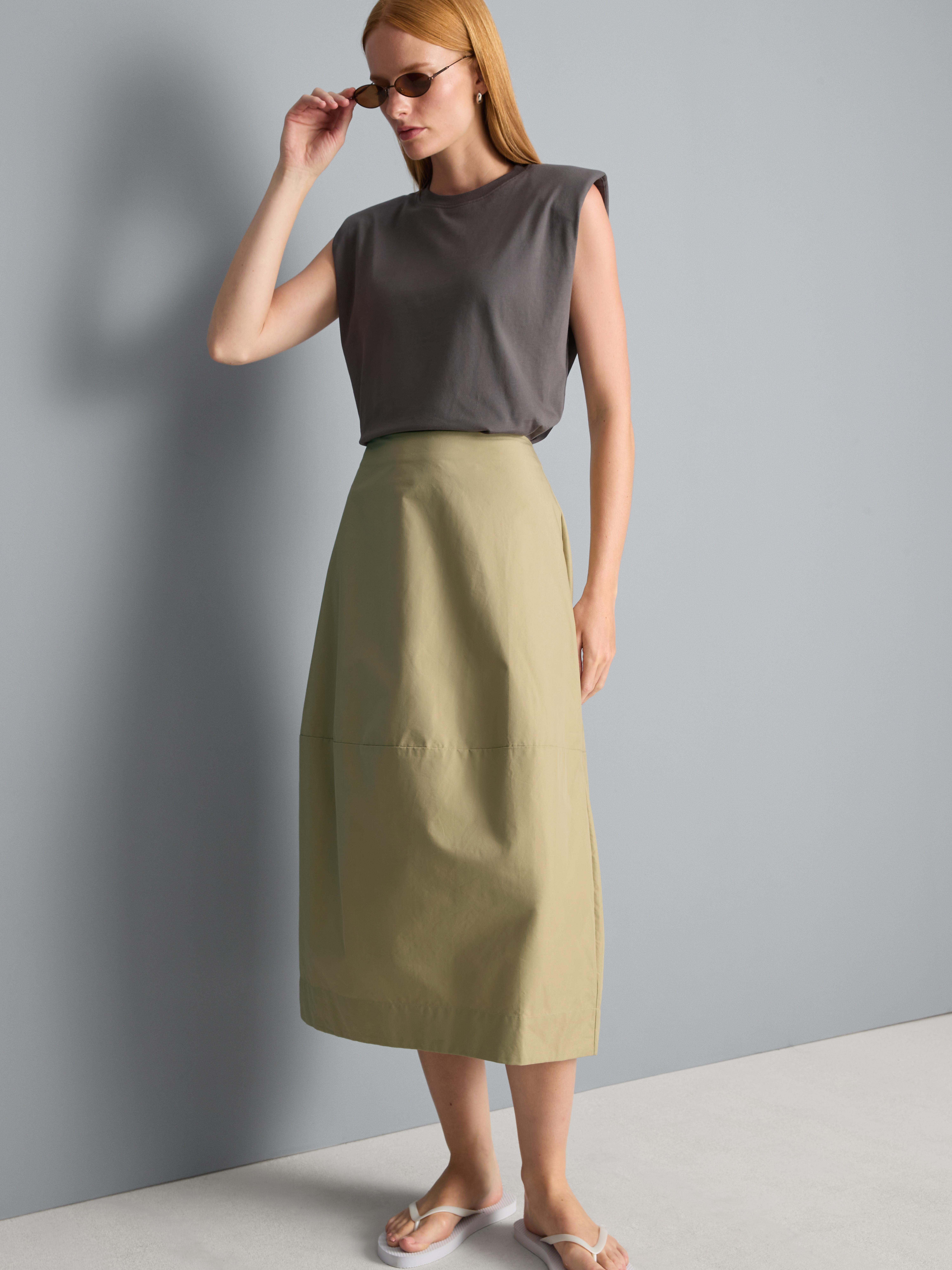 Jupe mi-longue barrel en coton majoritaire