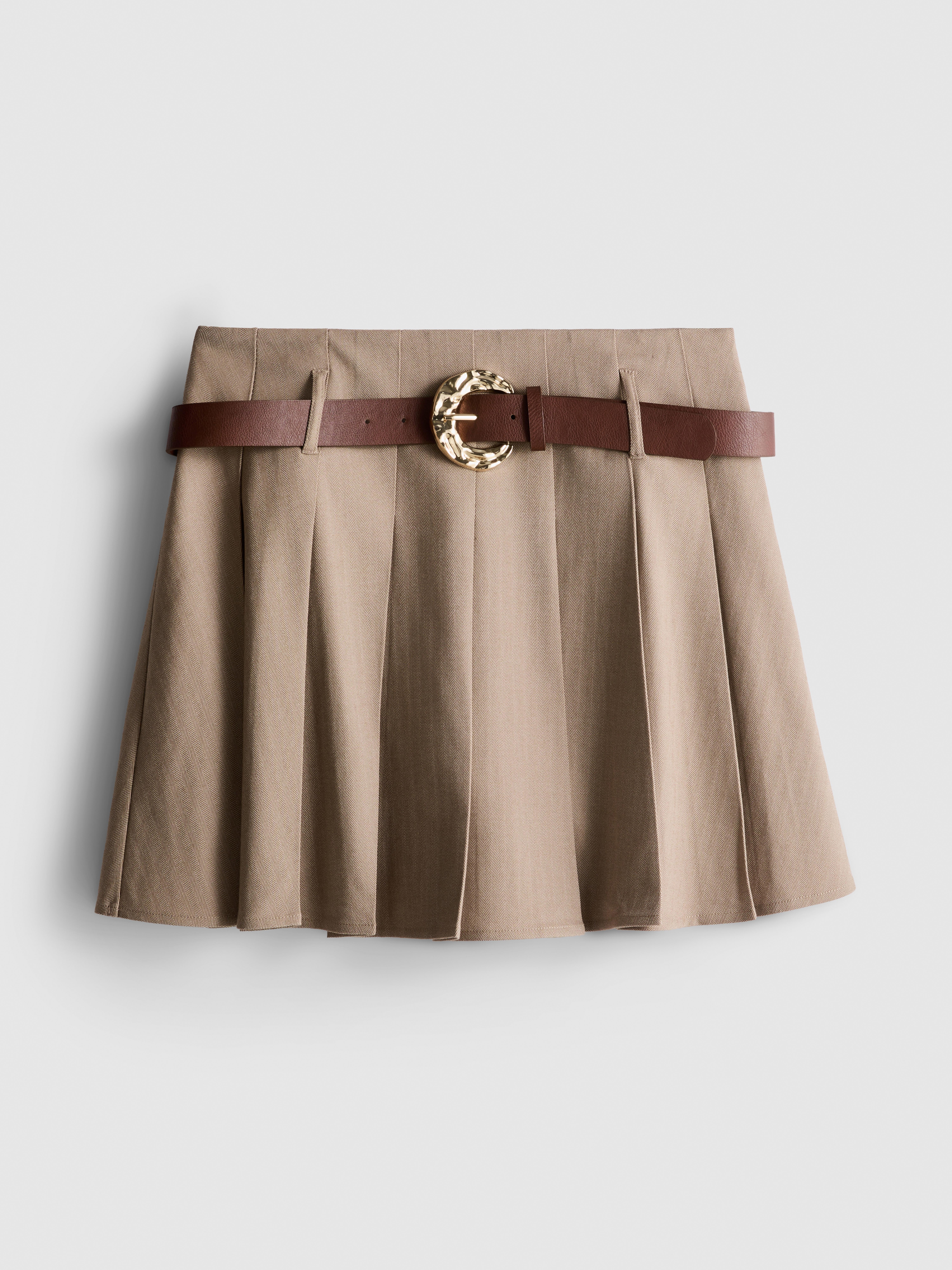 Pleated Belted Mini Skirt