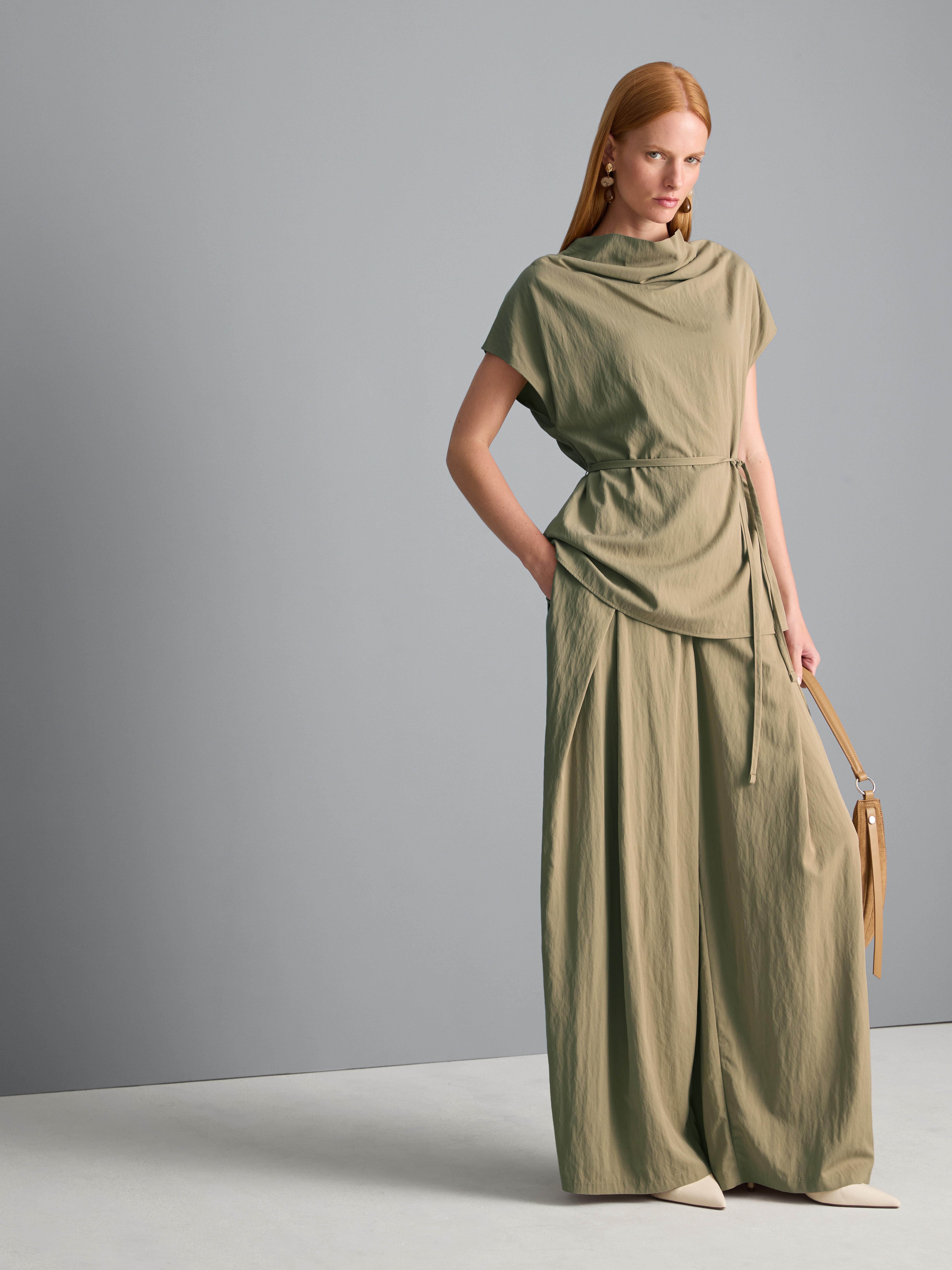 Cowl Neck Tie Side Blouse