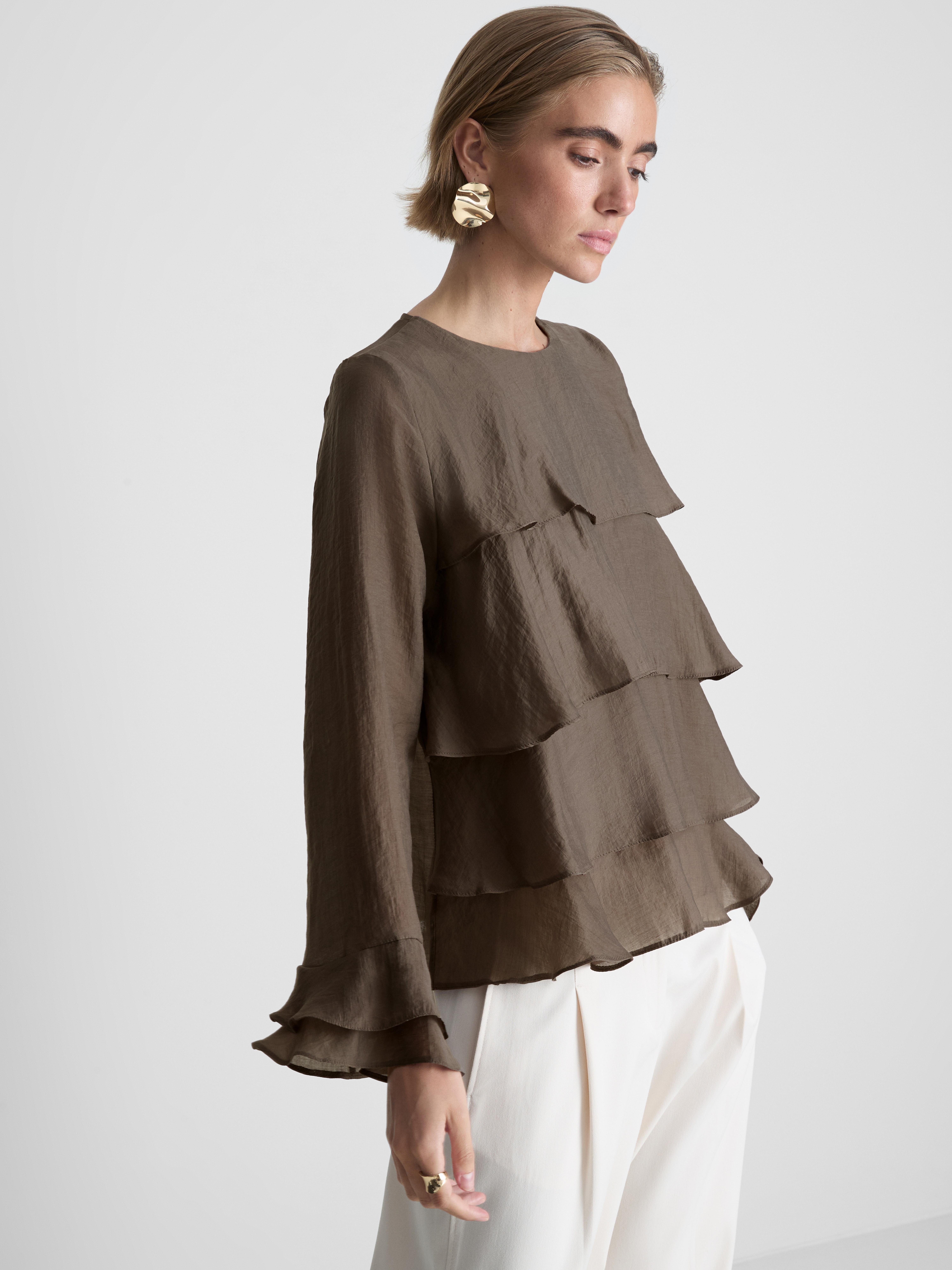 Tiered Long-Sleeve Blouse