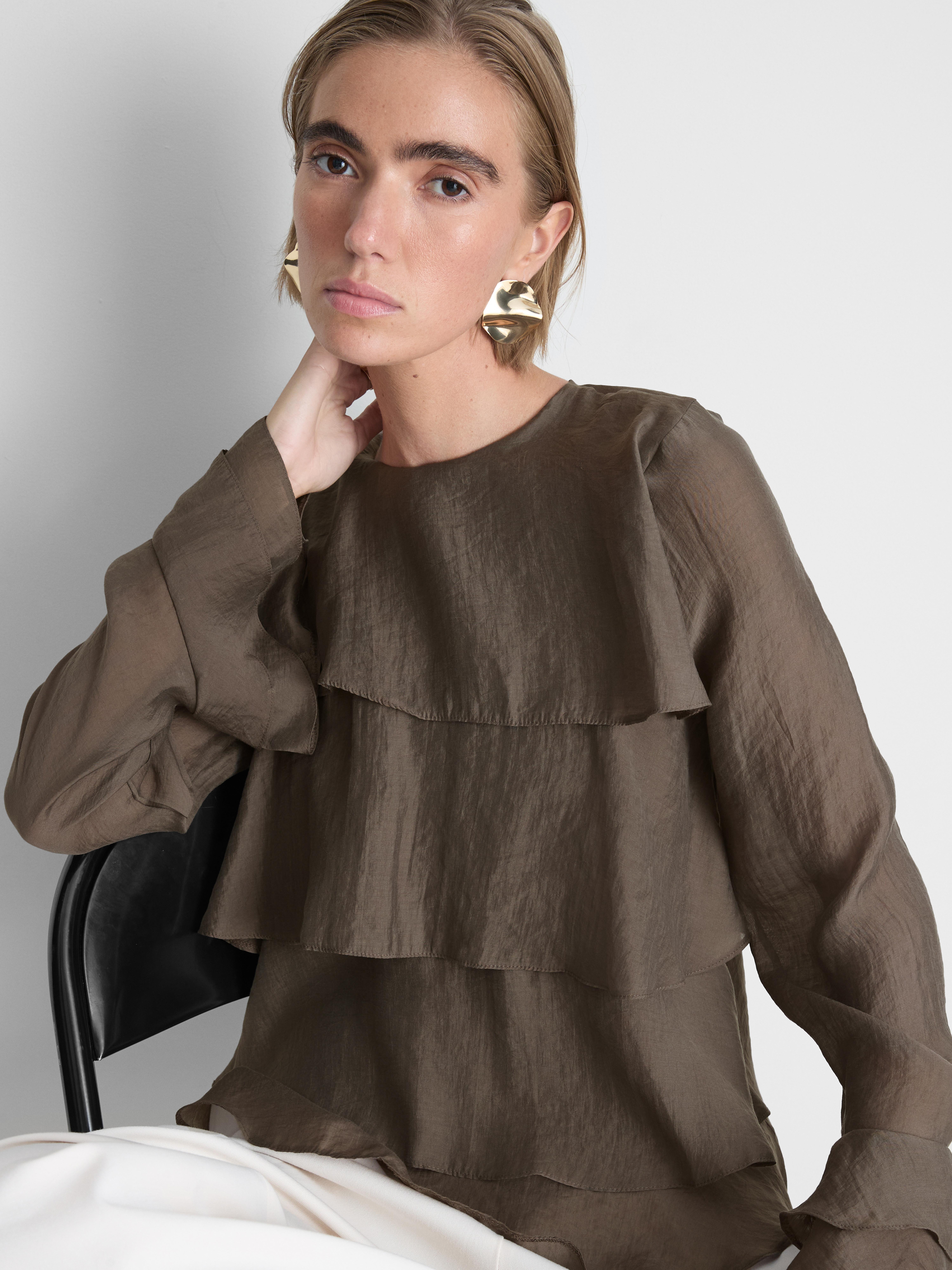 Tiered Long-Sleeve Blouse