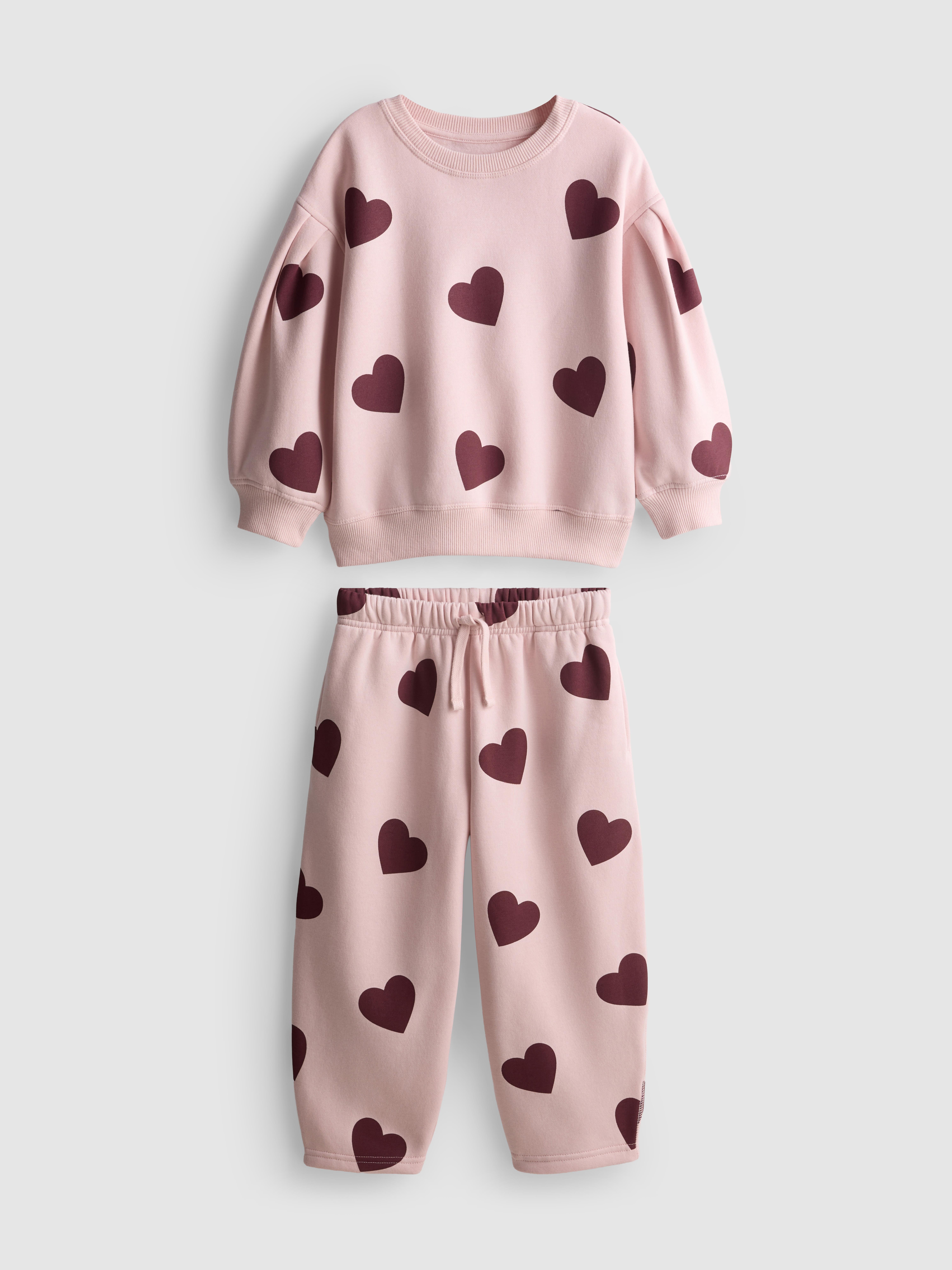 1-9yrs | Cotton-Rich Heart-Print Sweatshirt and Joggers Set