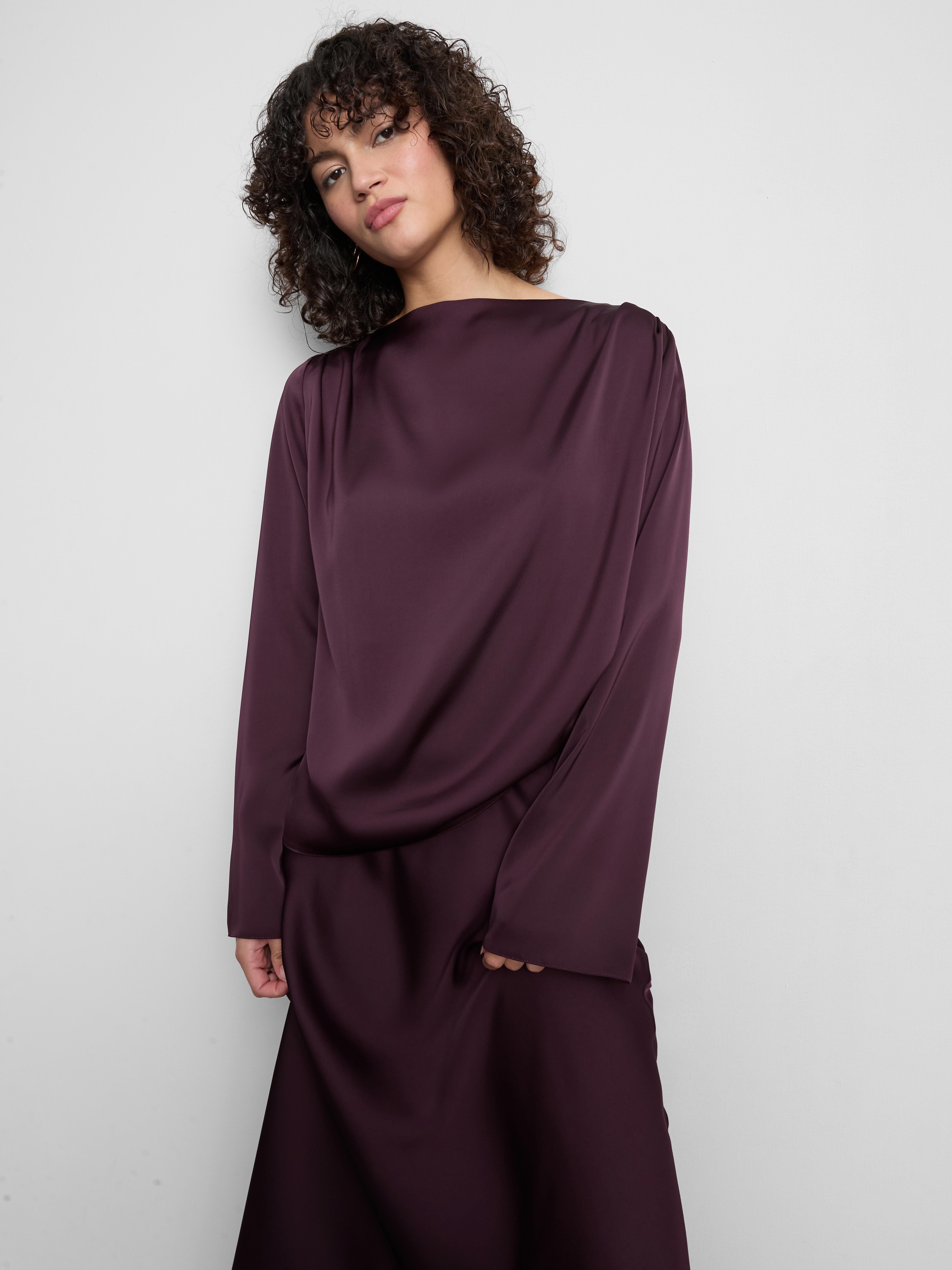 Cowl Neck Draped Satin Blouse