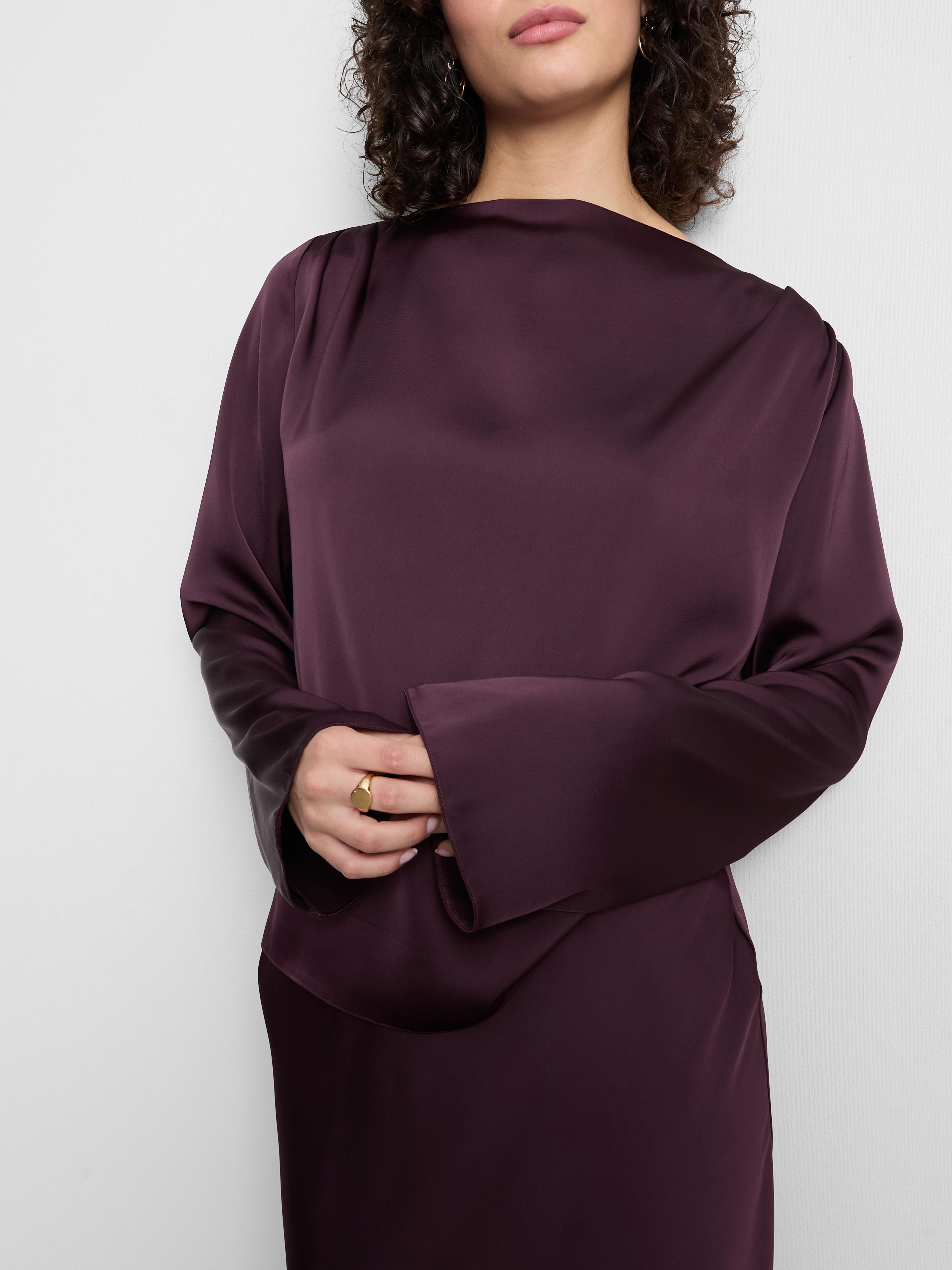 Cowl Neck Draped Satin Blouse