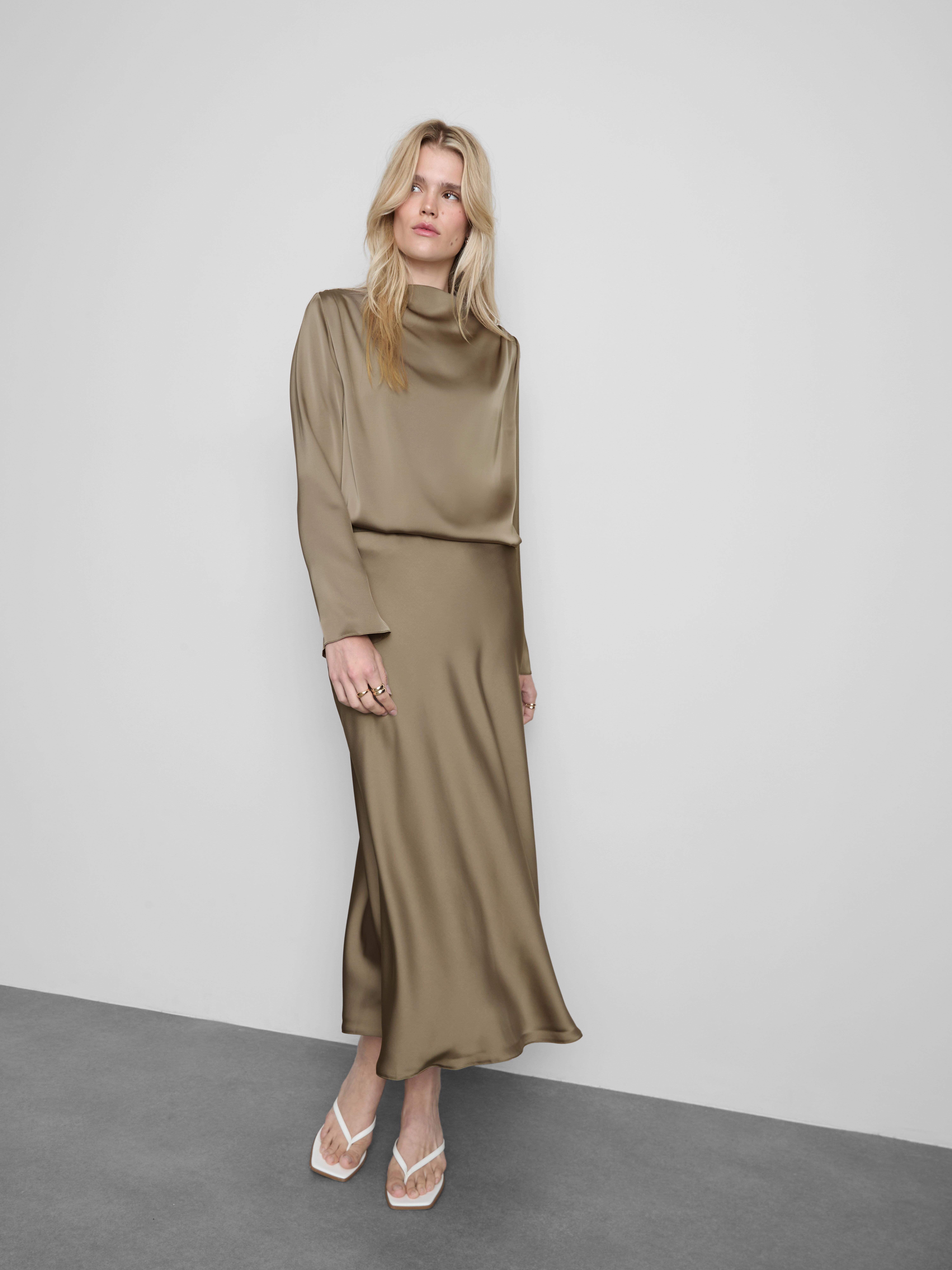 Cowl Neck Draped Satin Blouse