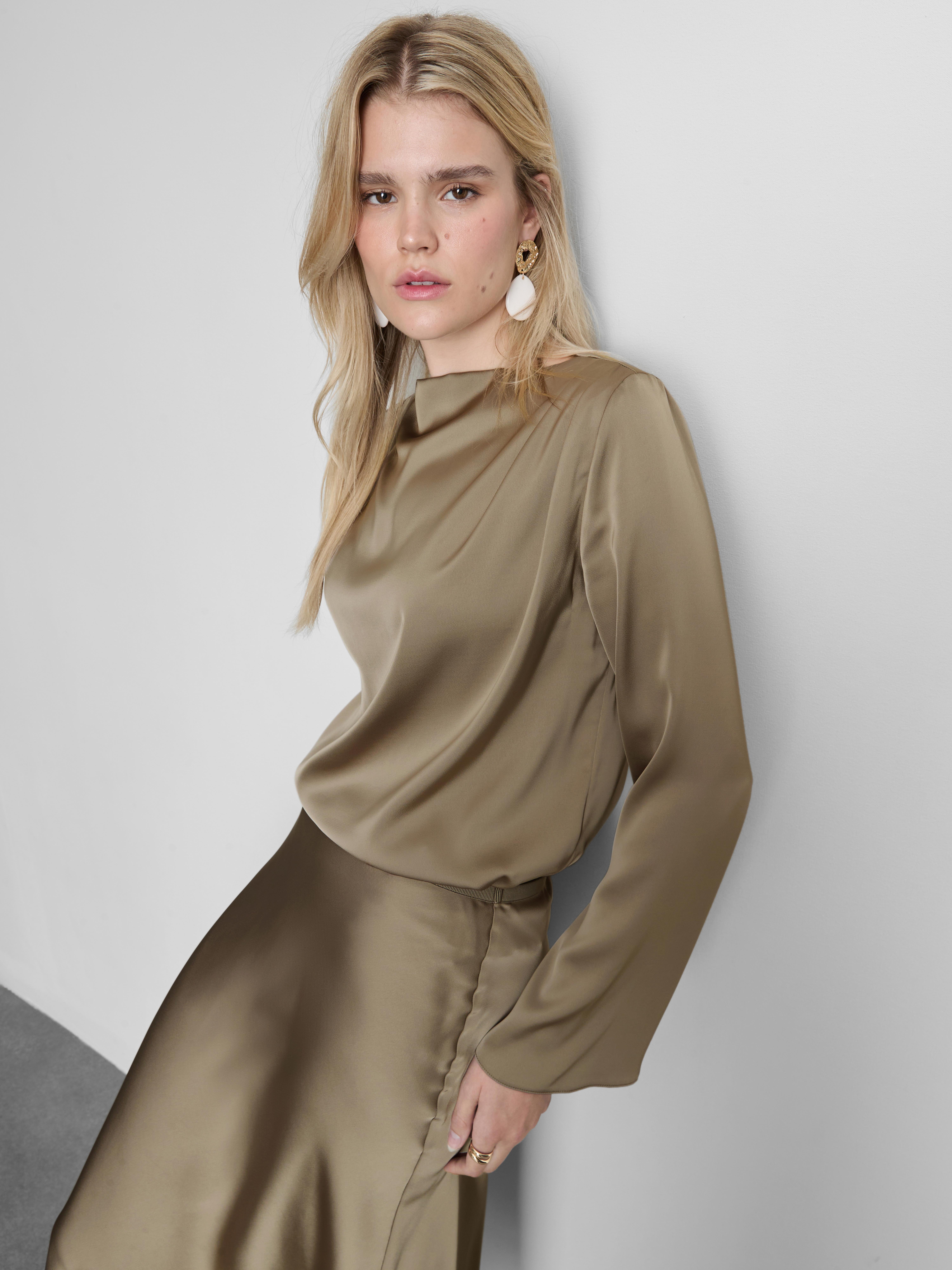 Cowl Neck Draped Satin Blouse