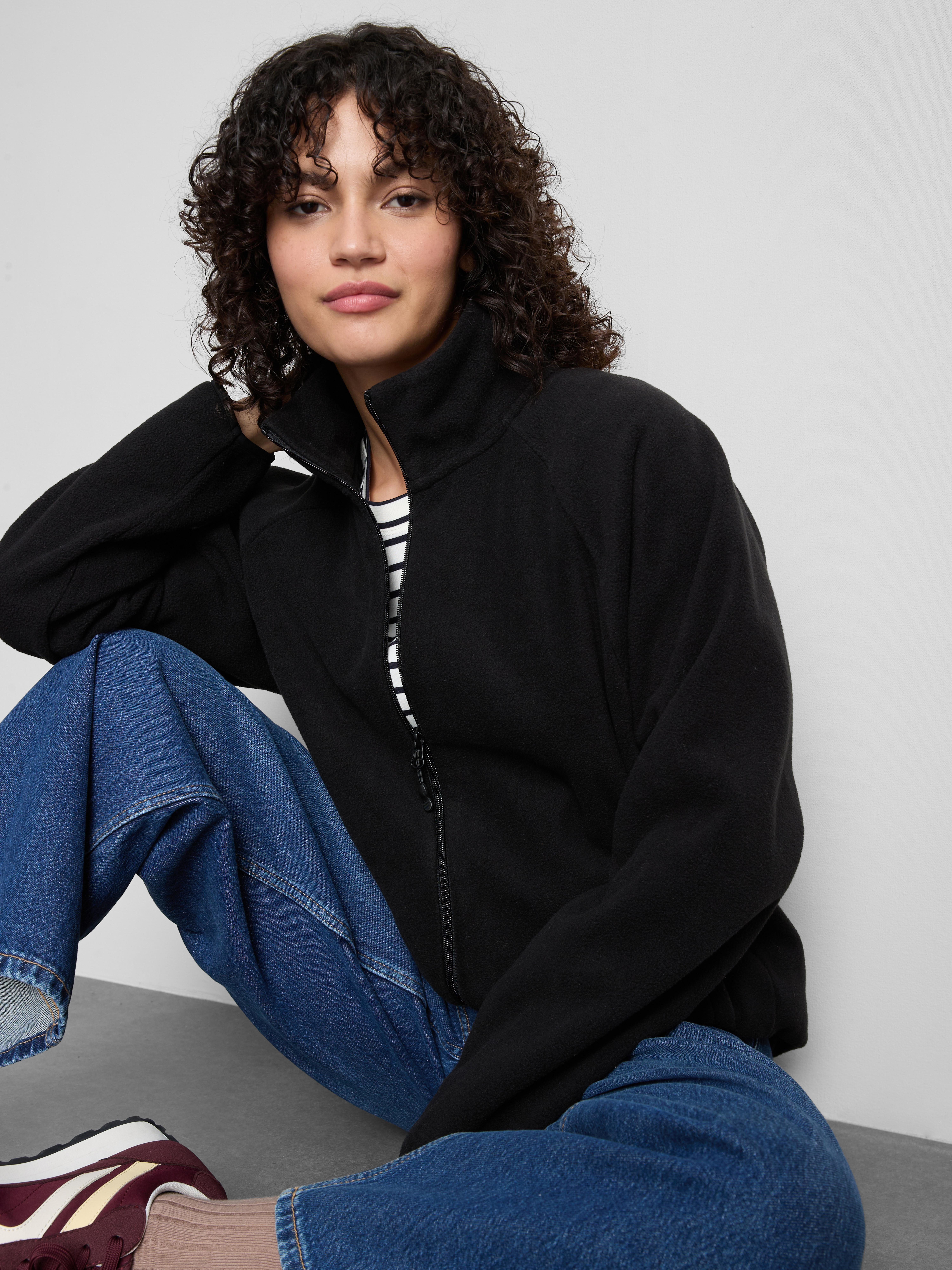 Zip-Up Funnel Neck Fleece Black