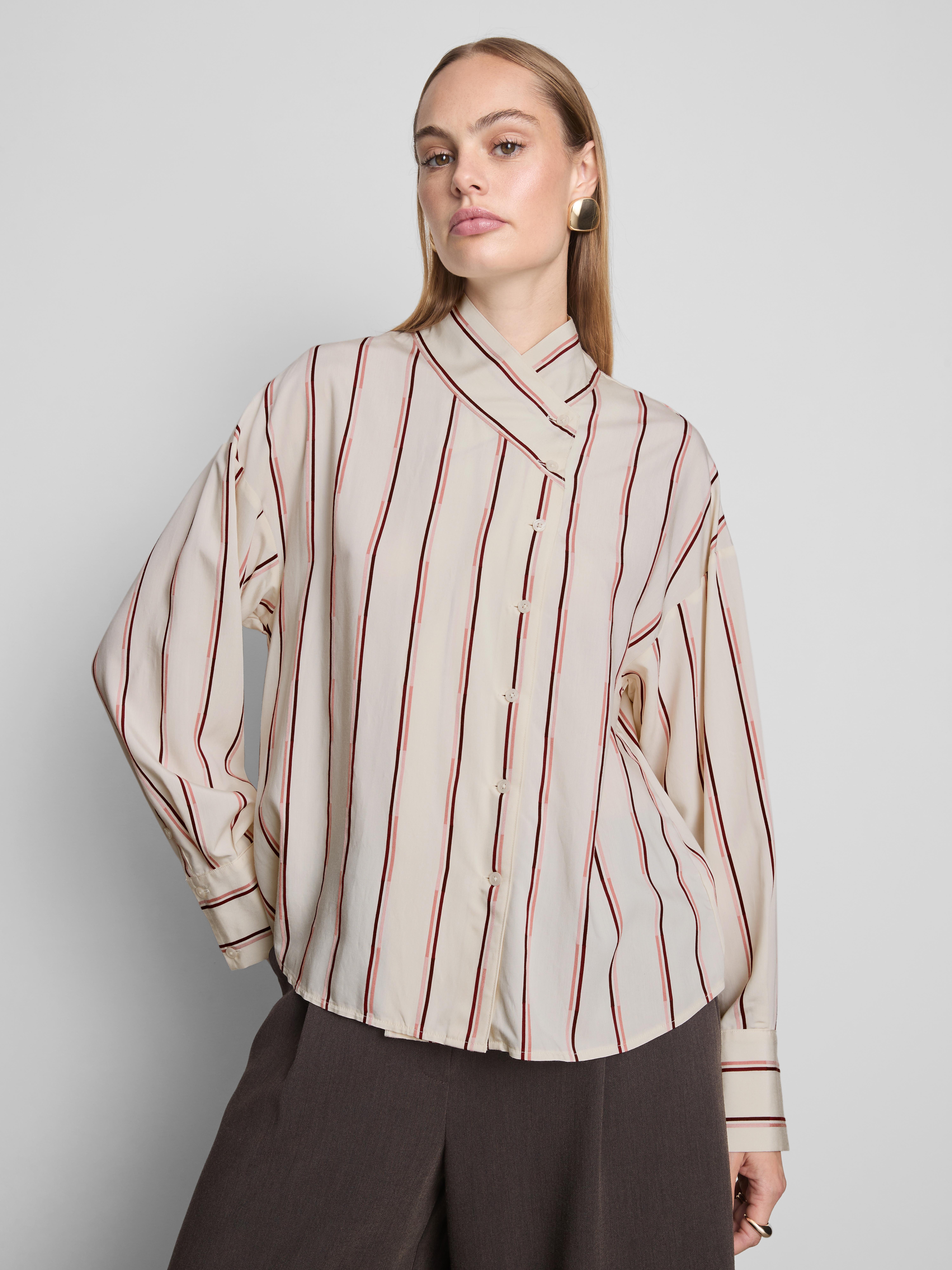 The Edit Asymmetrical Collar Striped Shirt