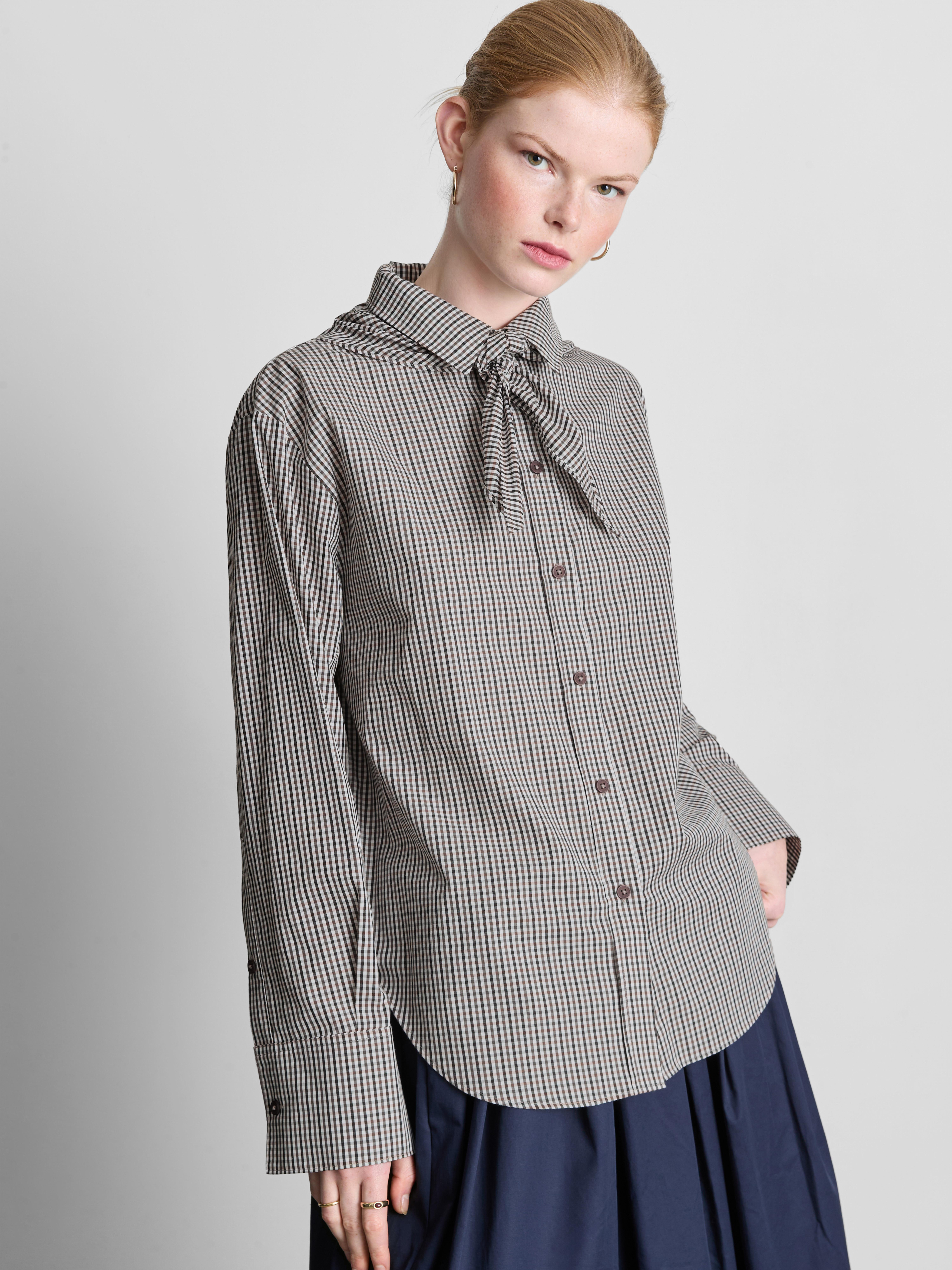 The Edit Cotton Check Tie Detail Shirt
