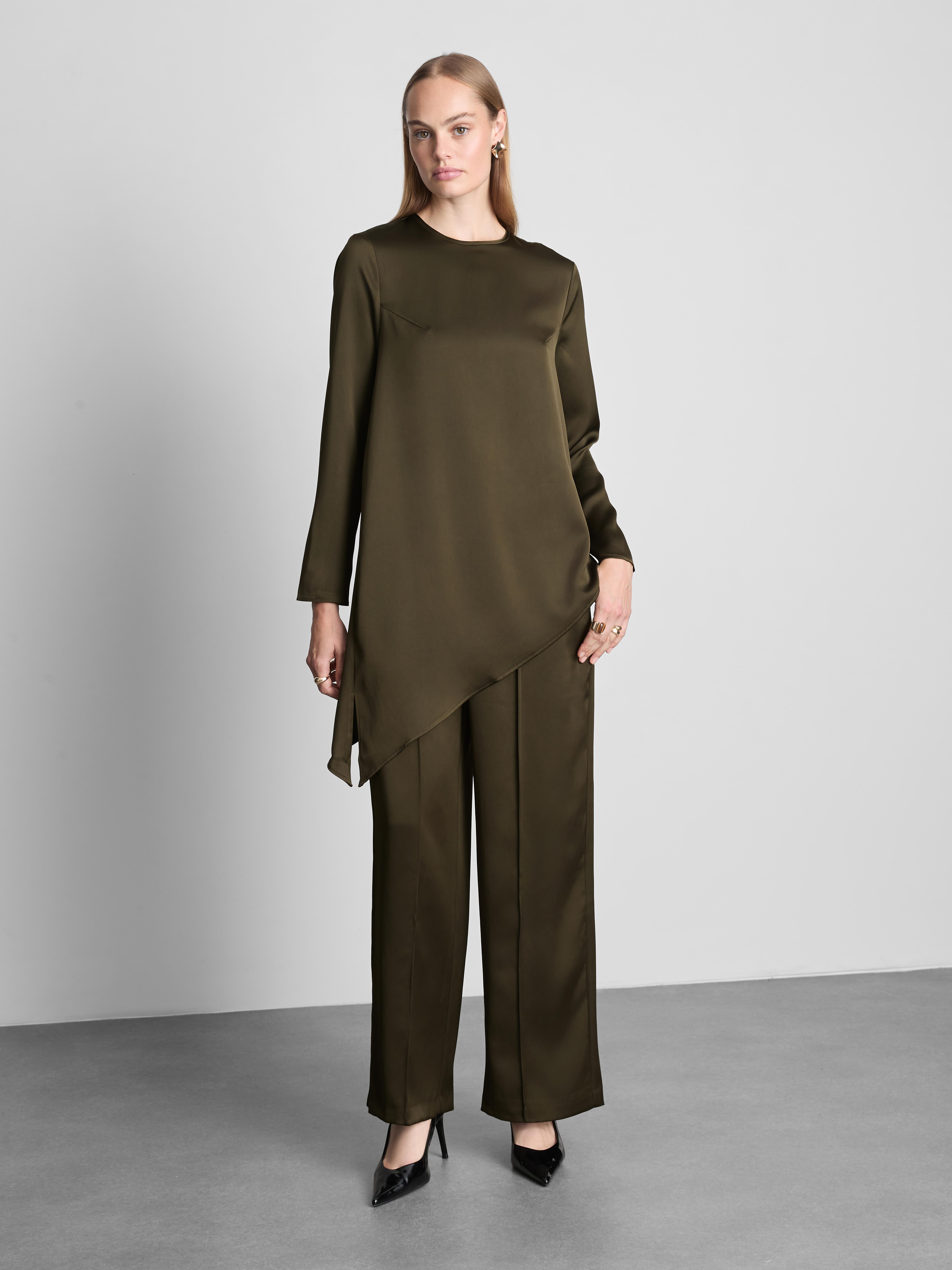 The Edit Satin Asymmetric Long Sleeve Top