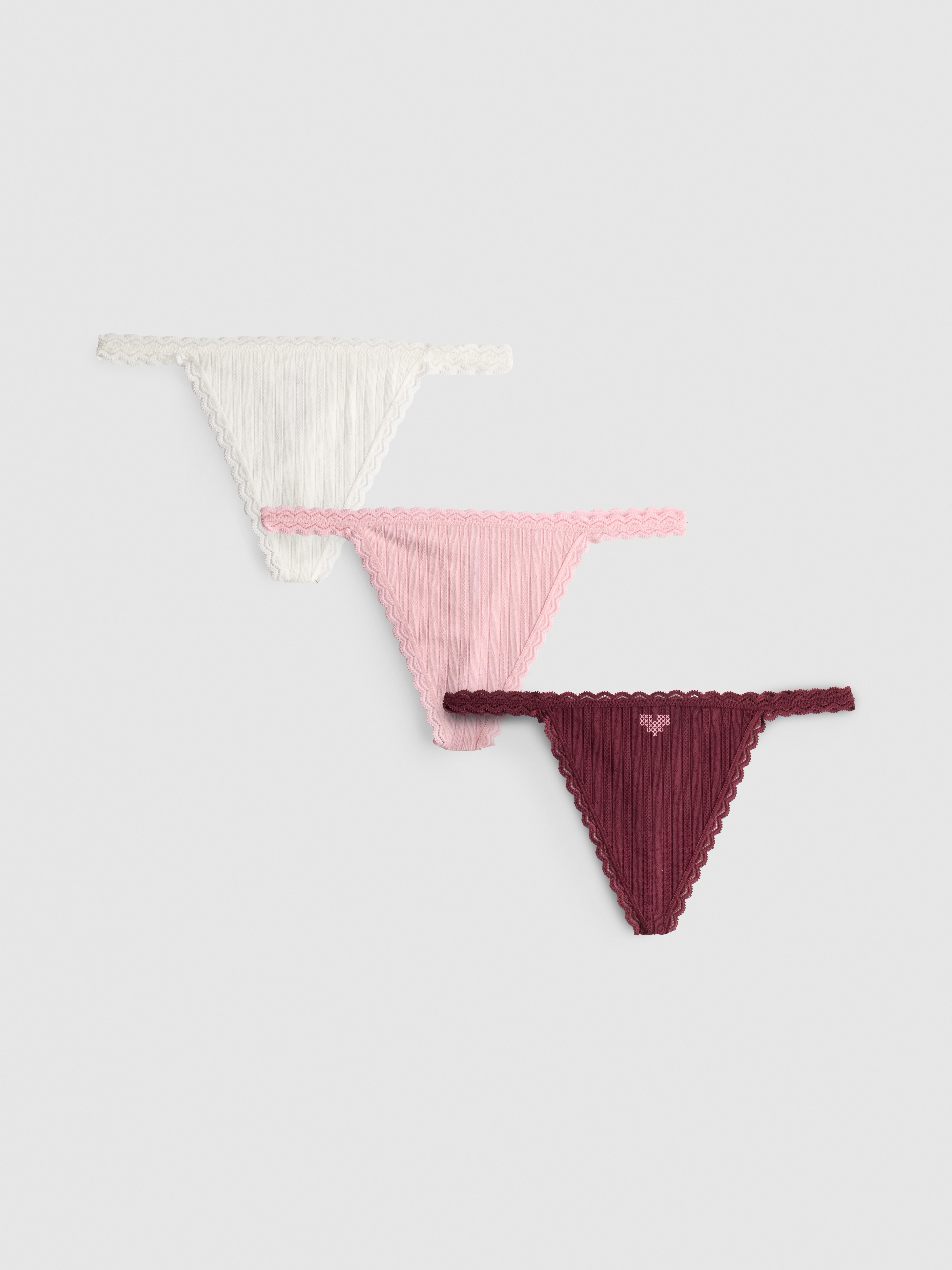 3pk Seamless Pointelle String Thongs