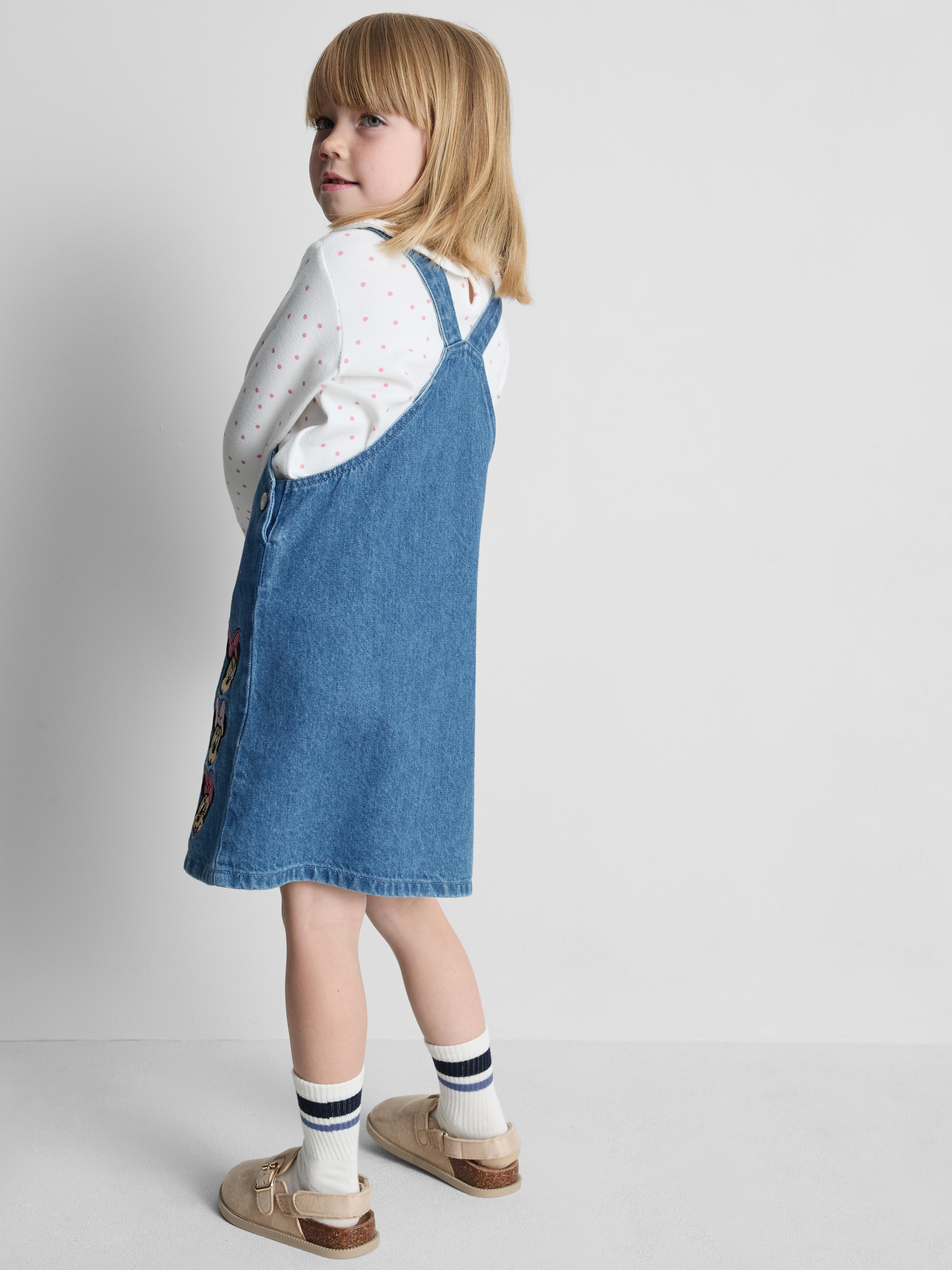 1-9yrs | Disney's Minnie Mouse Collared Top and Denim Overall Dress Set