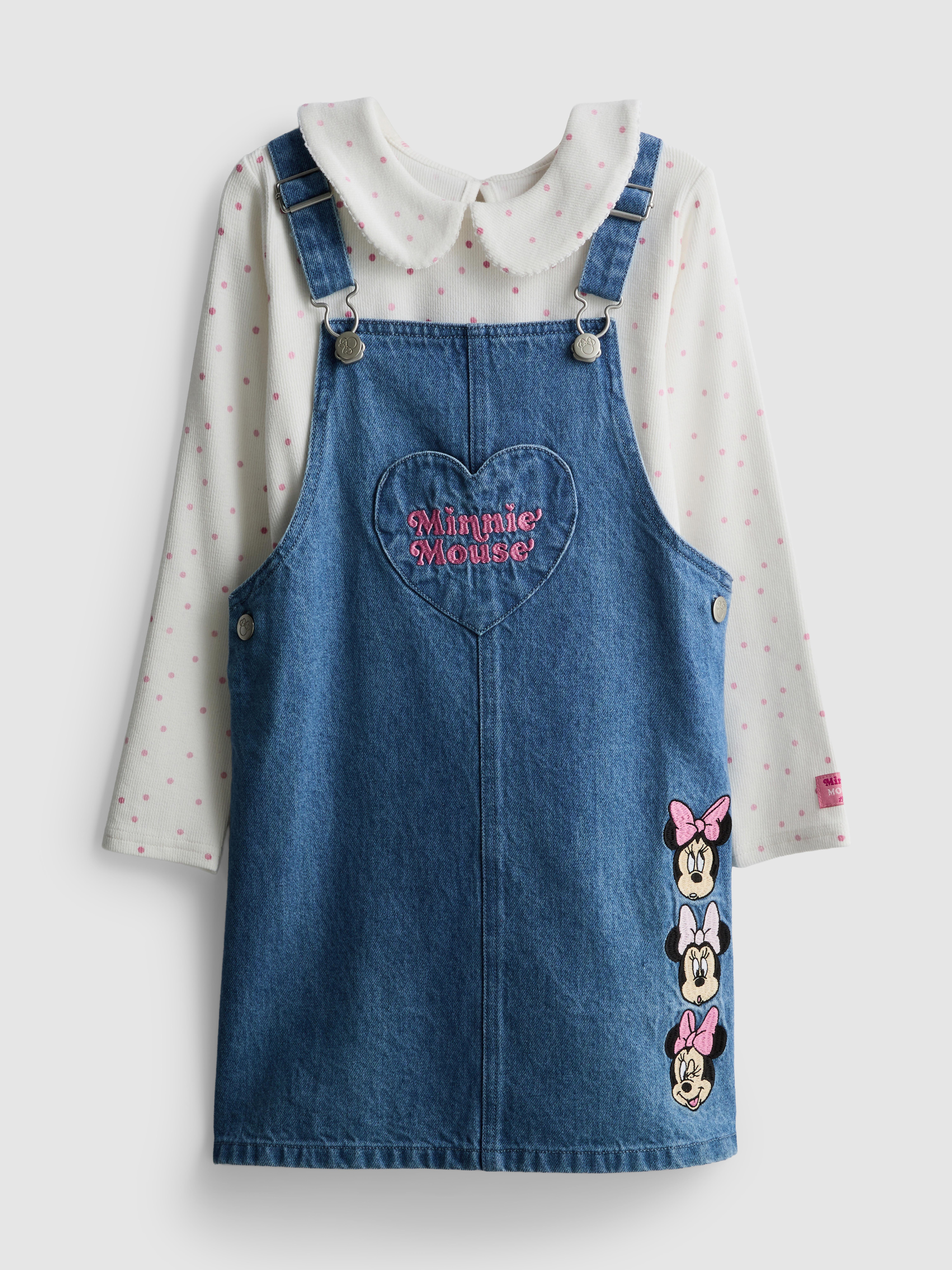 1-9yrs | Disney's Minnie Mouse Collared Top and Denim Overall Dress Set