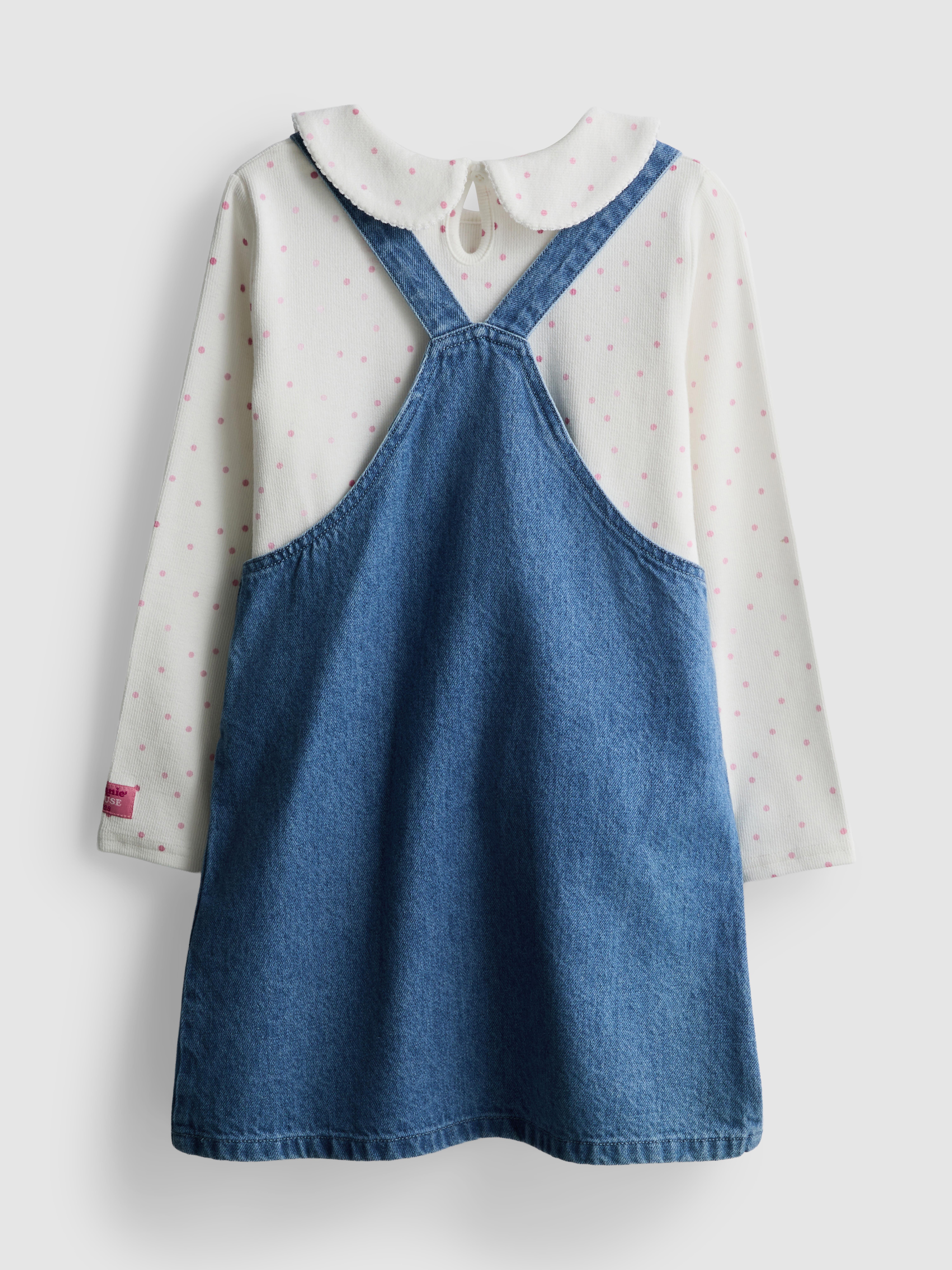 1-9yrs | Disney's Minnie Mouse Collared Top and Denim Overall Dress Set