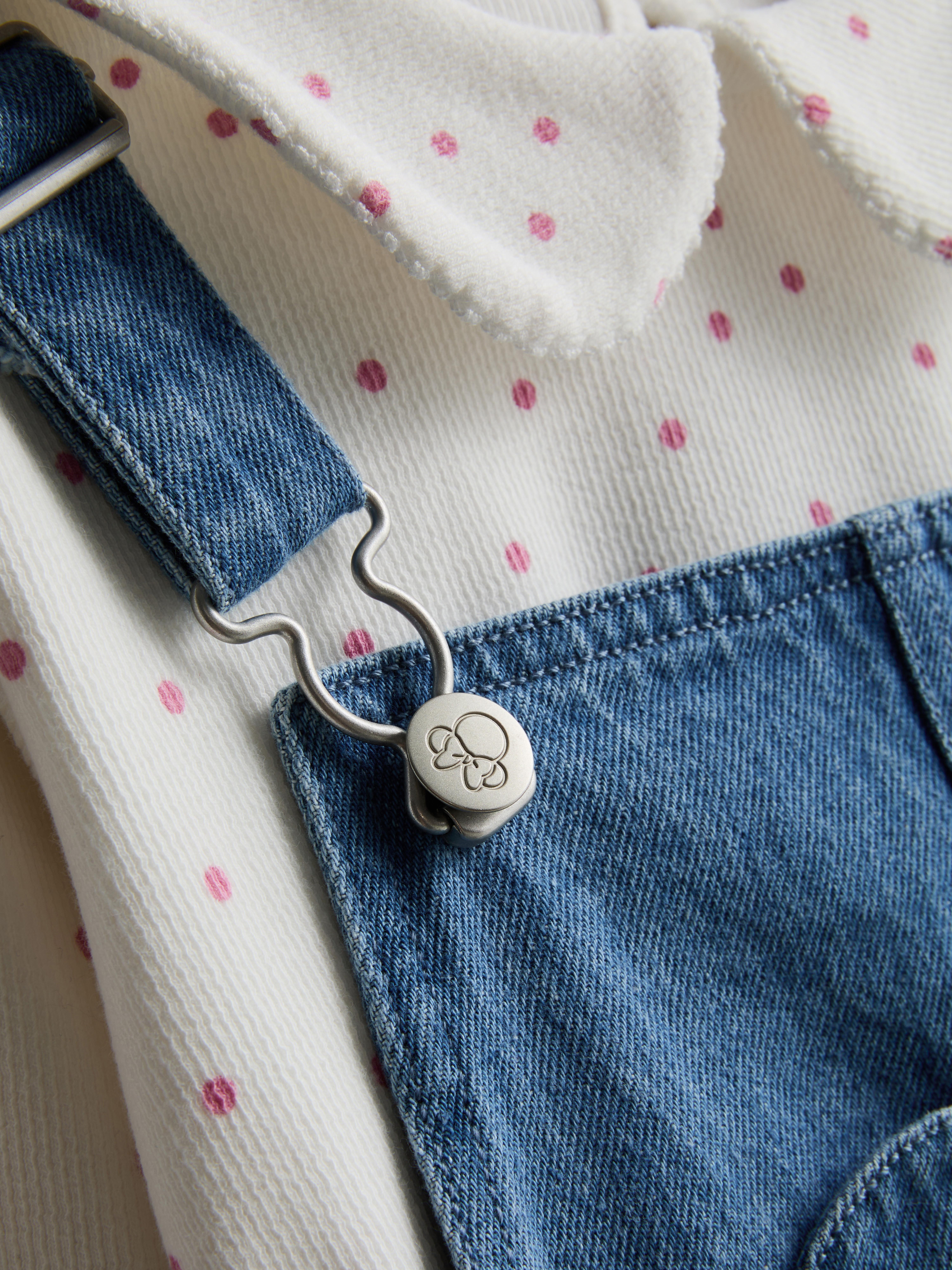 1-9yrs | Disney's Minnie Mouse Collared Top and Denim Overall Dress Set
