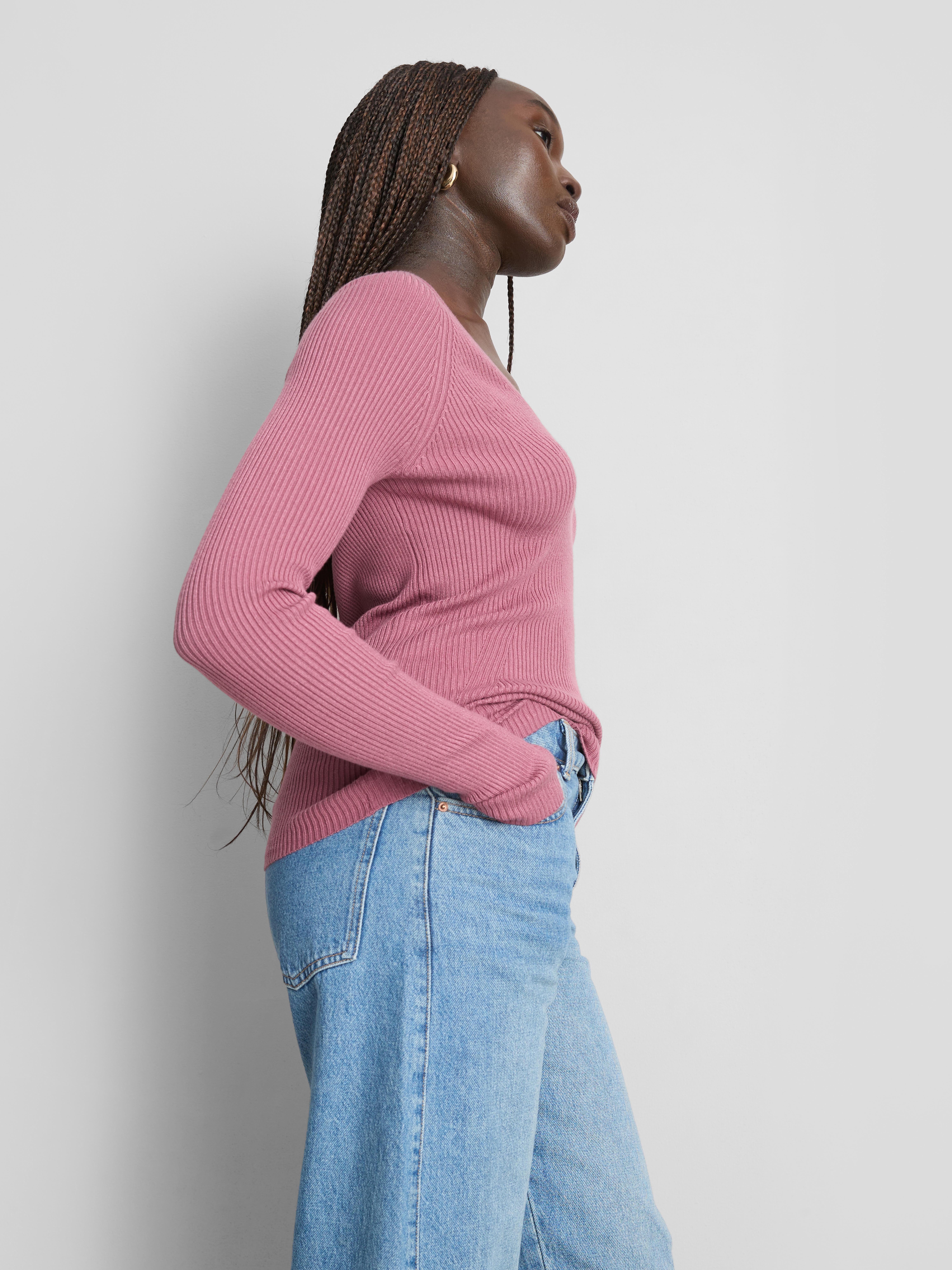 Maglione a coste con scollo a V