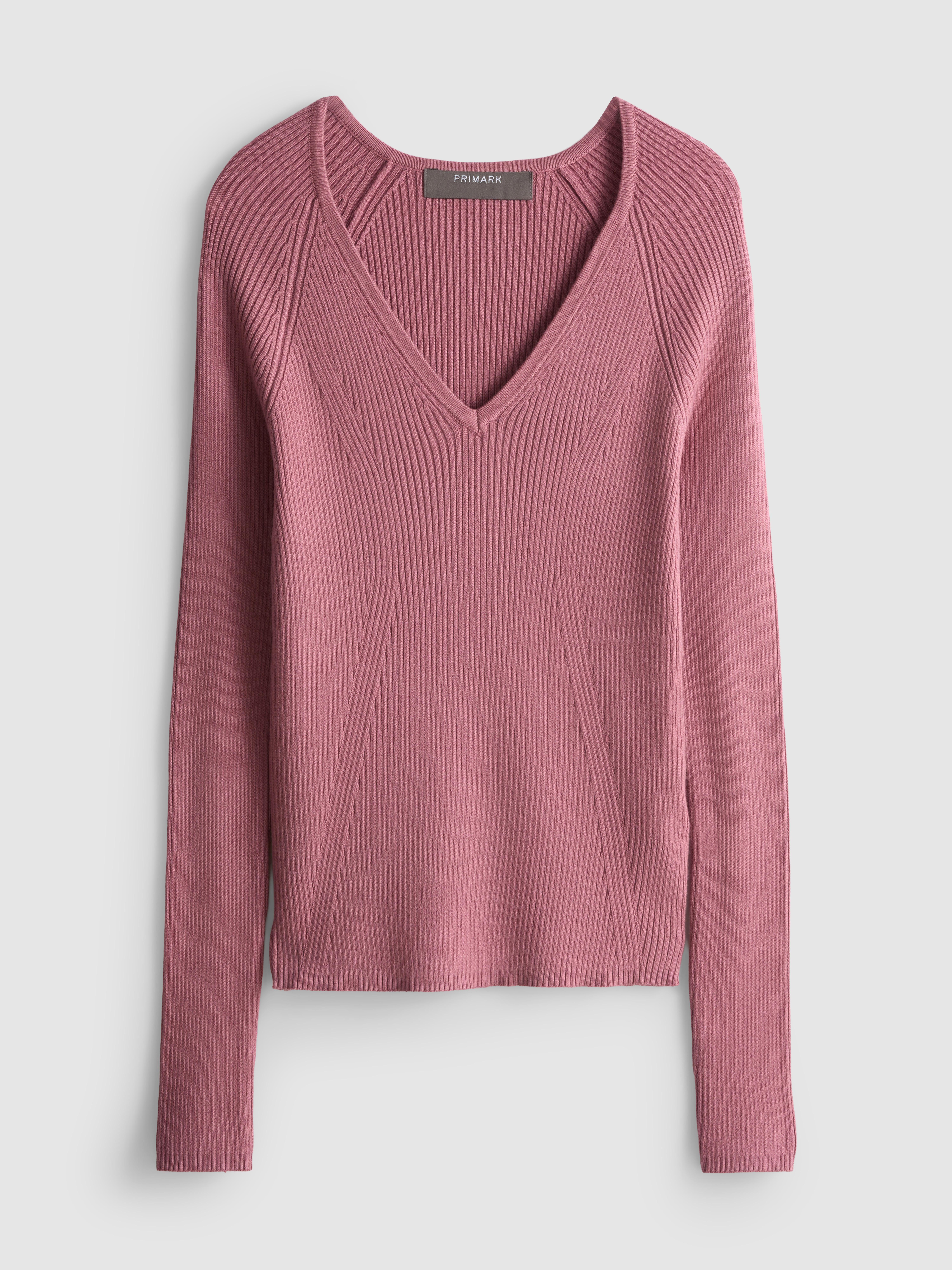 Maglione a coste con scollo a V