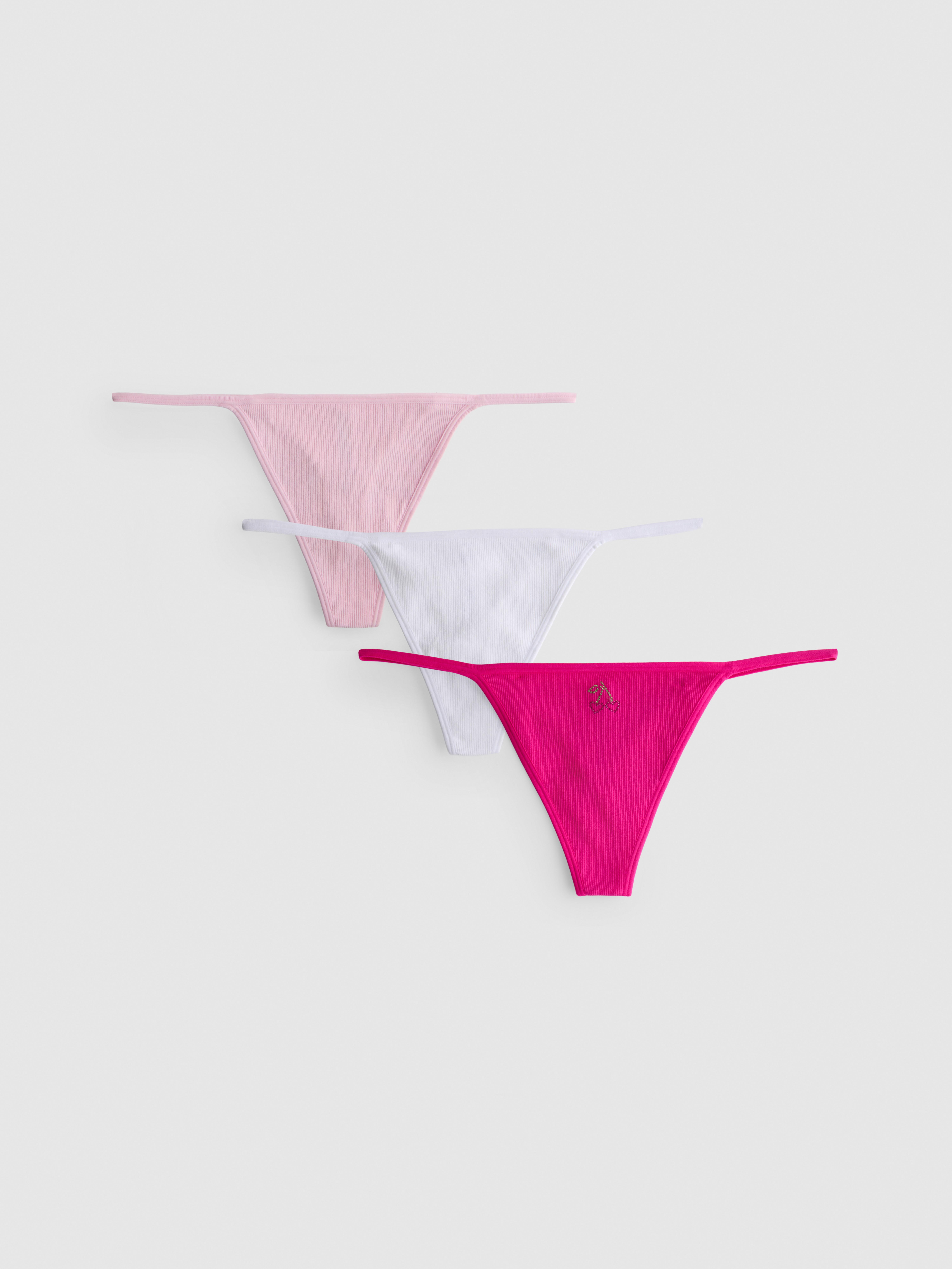 Stringtangas mit Strassakzenten, 3er-Pack Rosa
