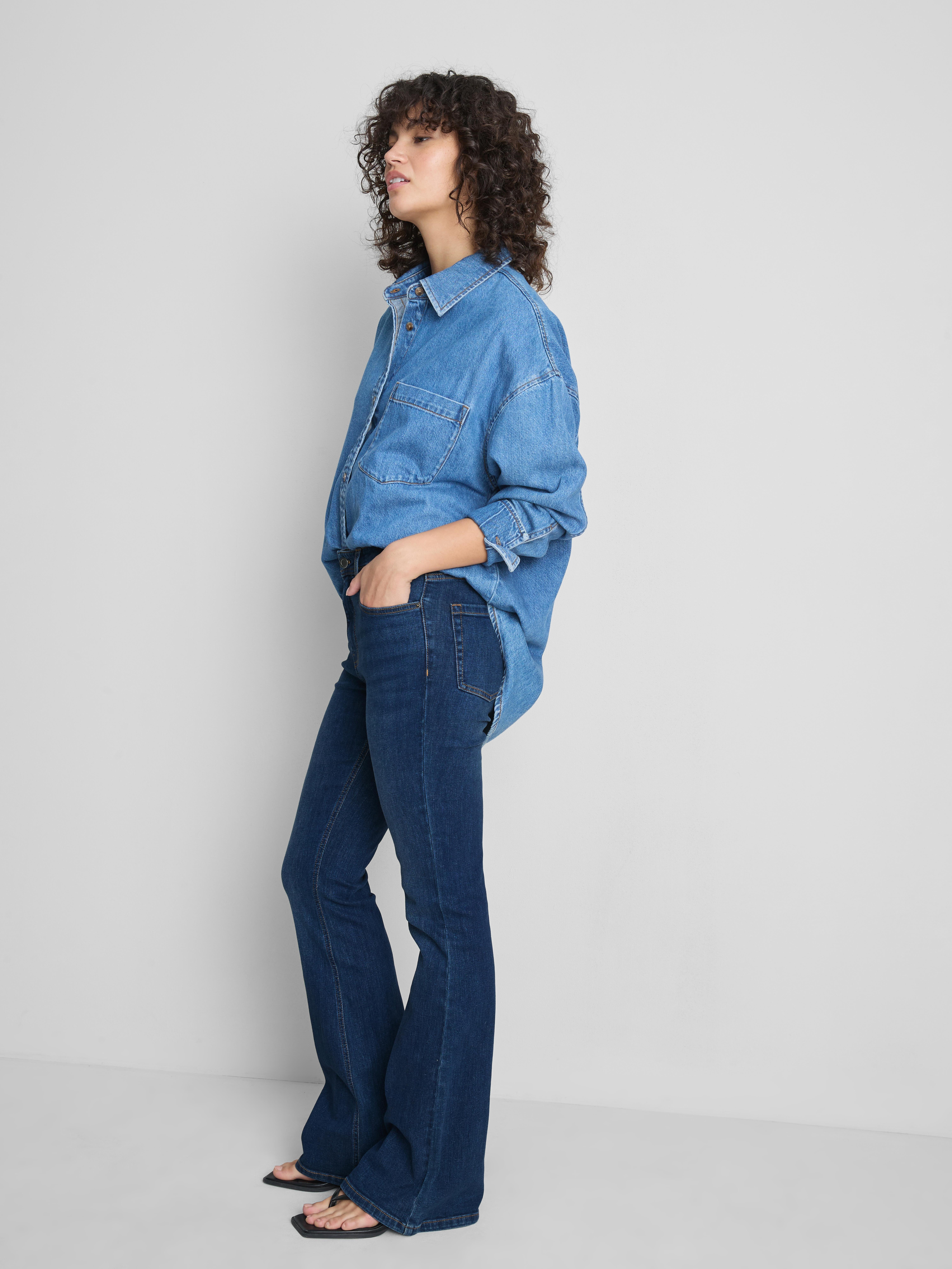 Cotton Denim Flared-Leg Jeans