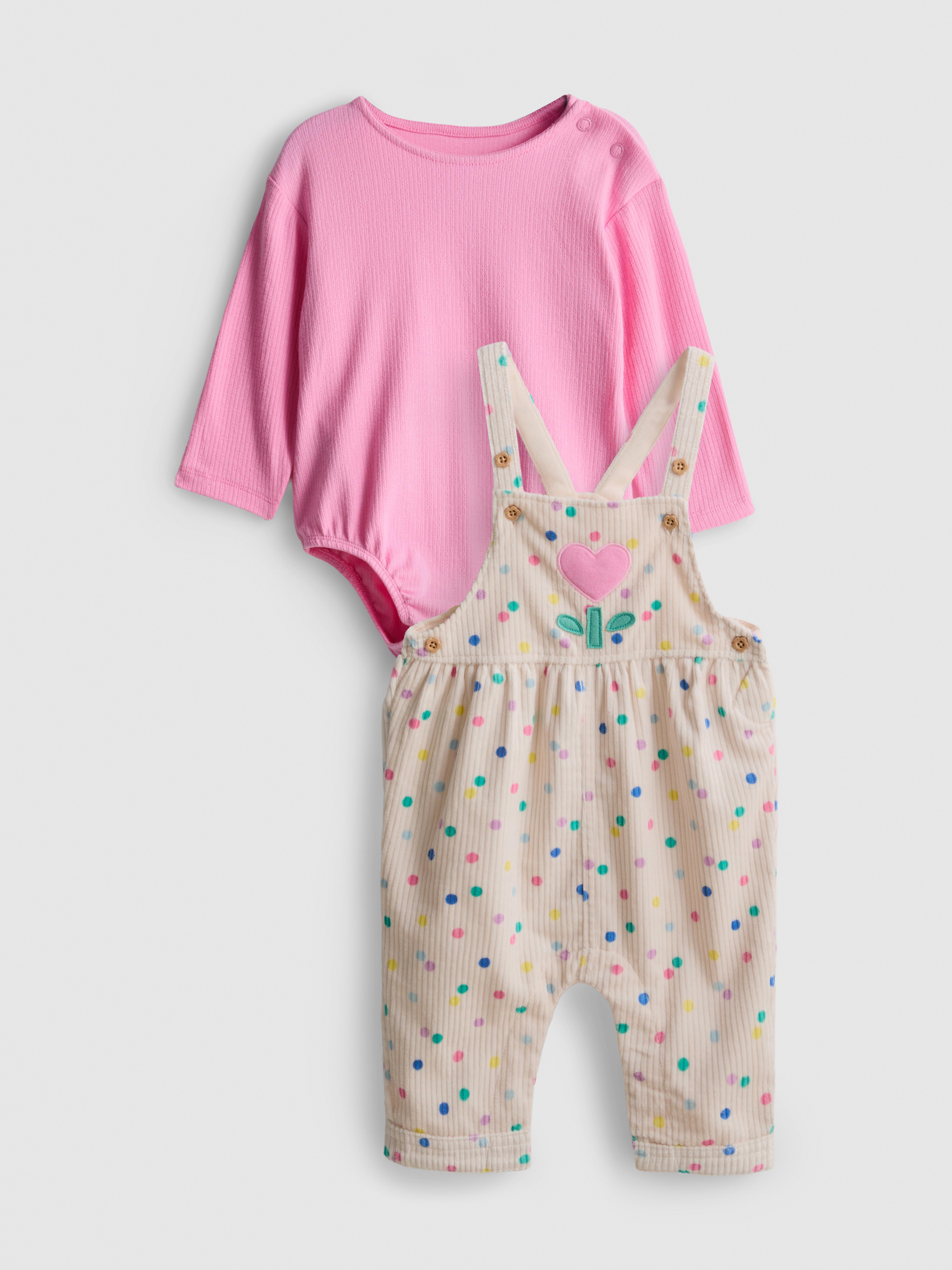 0-18mths | Cotton-Rich Onesie and Corduroy Overalls Newborn Set