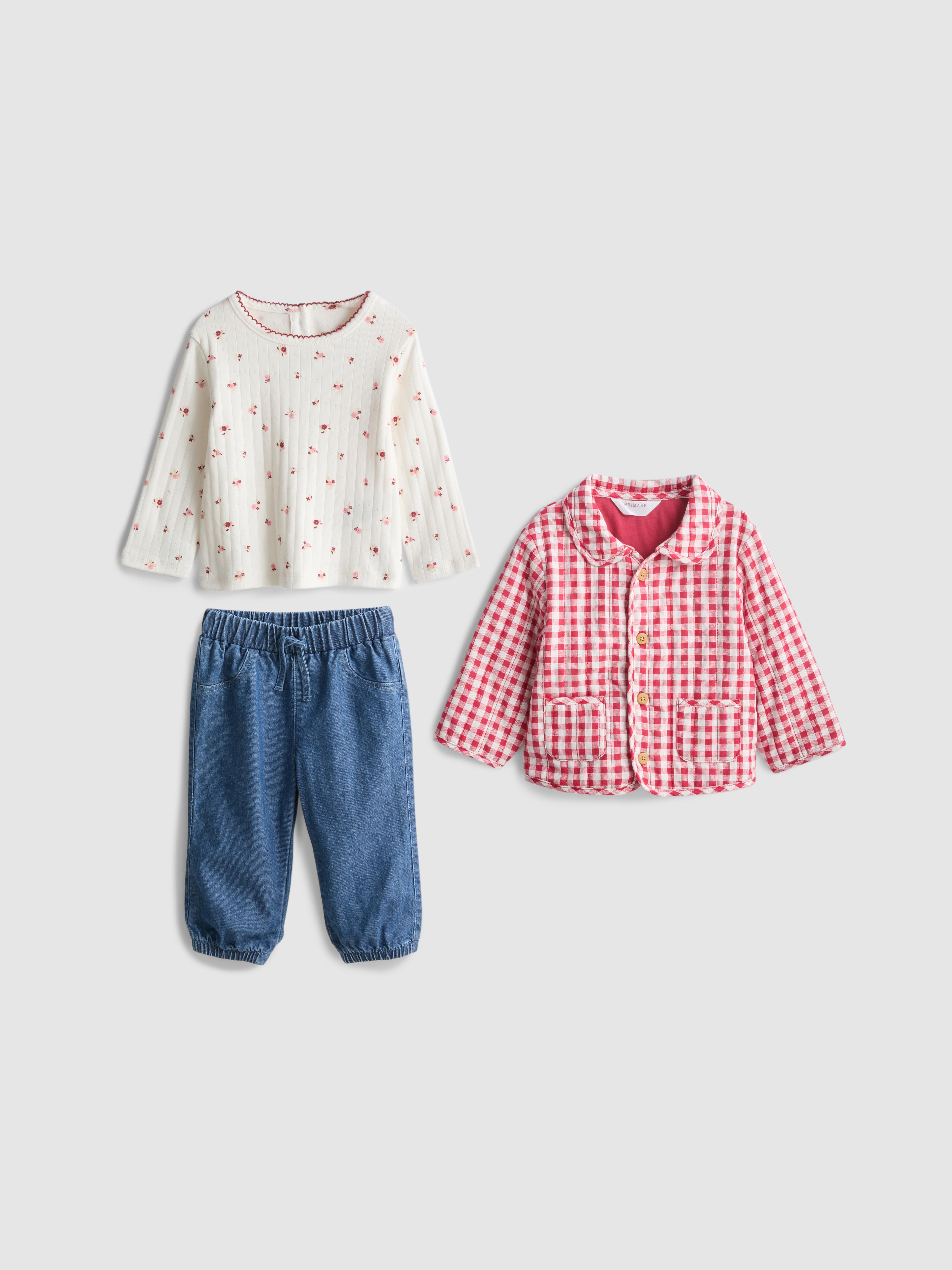 0-18mths | T-Shirt, Jeans, and Gingham Jacket Newborn Set