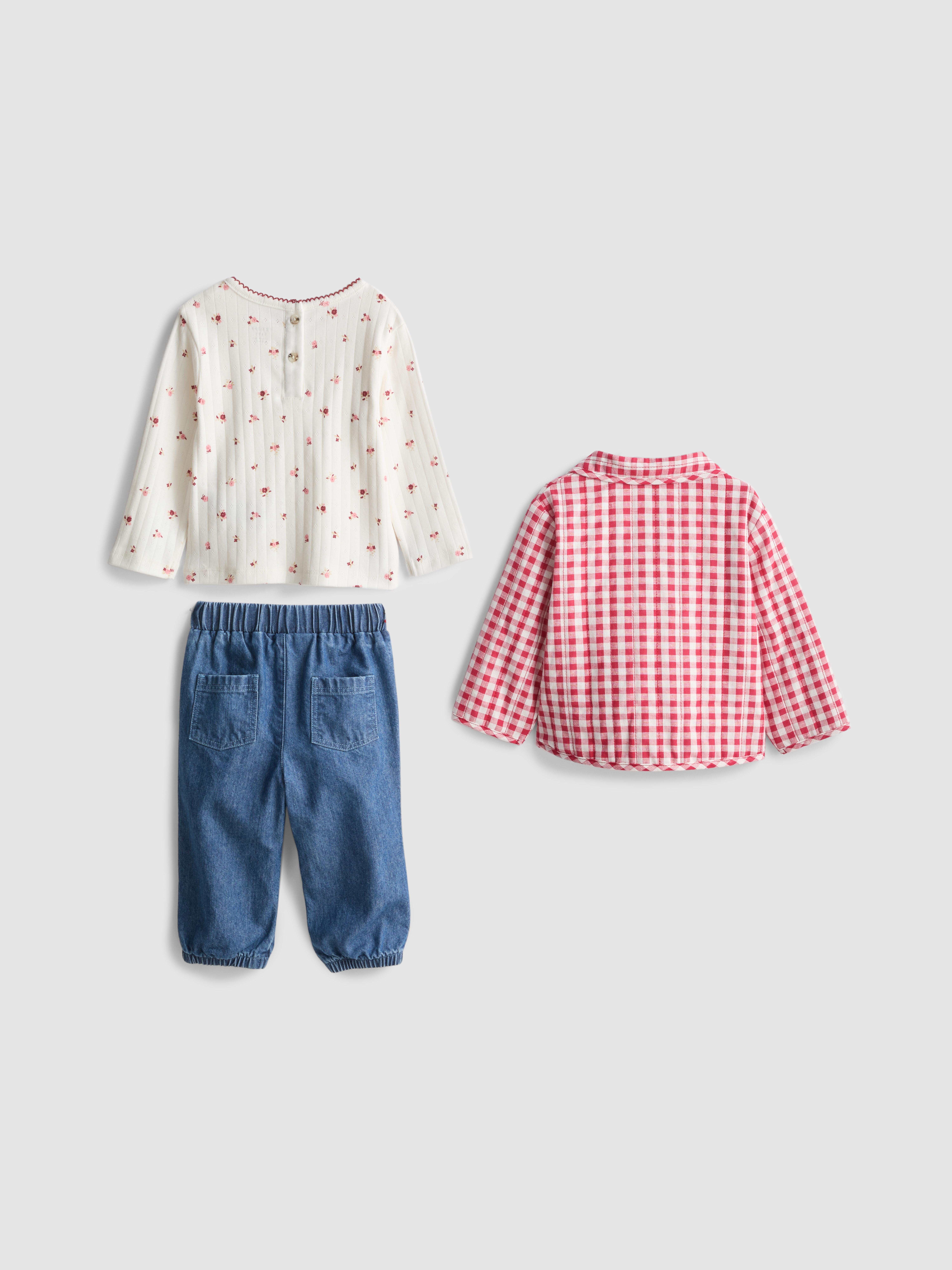 0-18mths | T-Shirt, Jeans, and Gingham Jacket Newborn Set