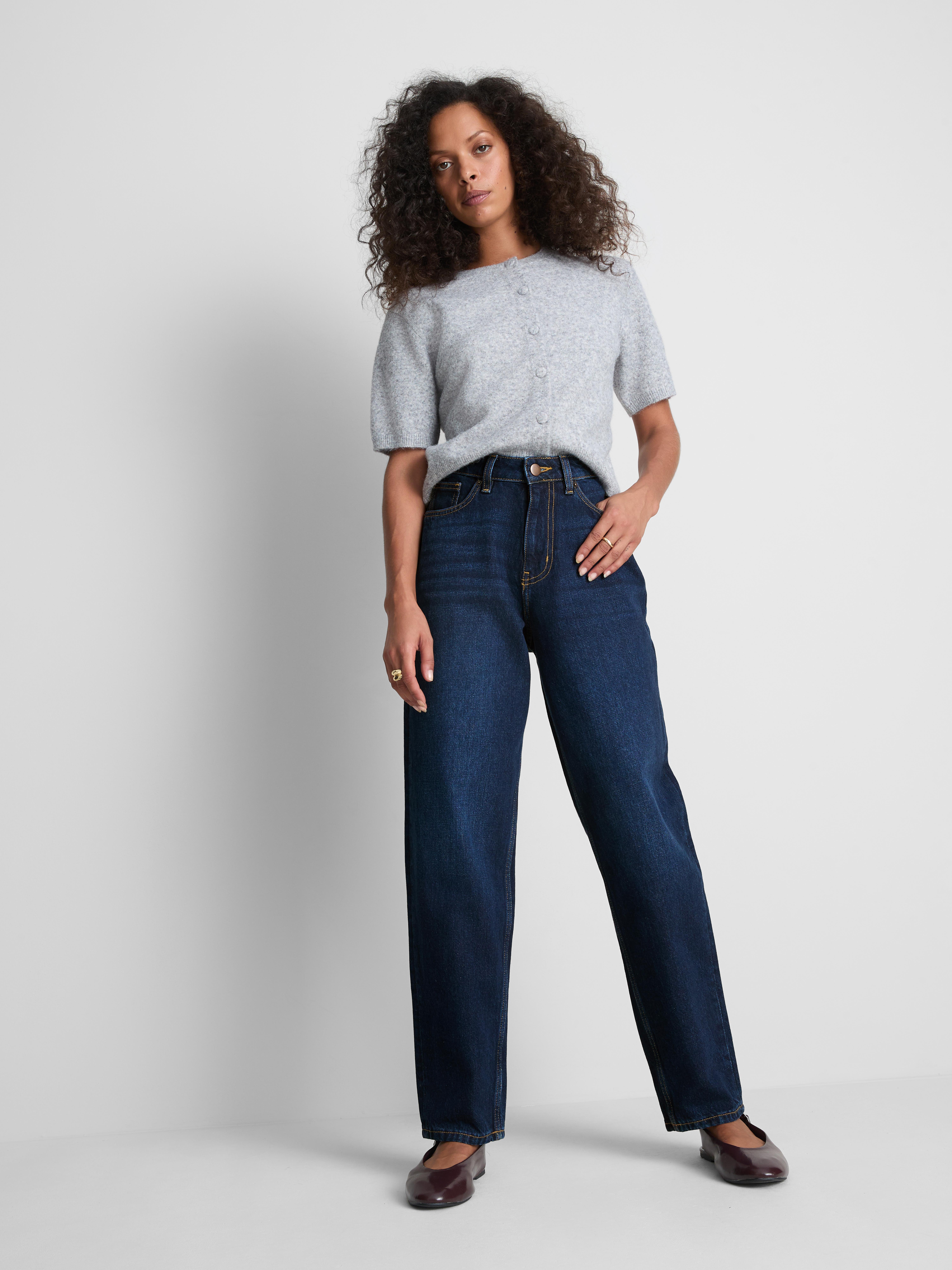 Cotton Denim Cropped Hem Jeans