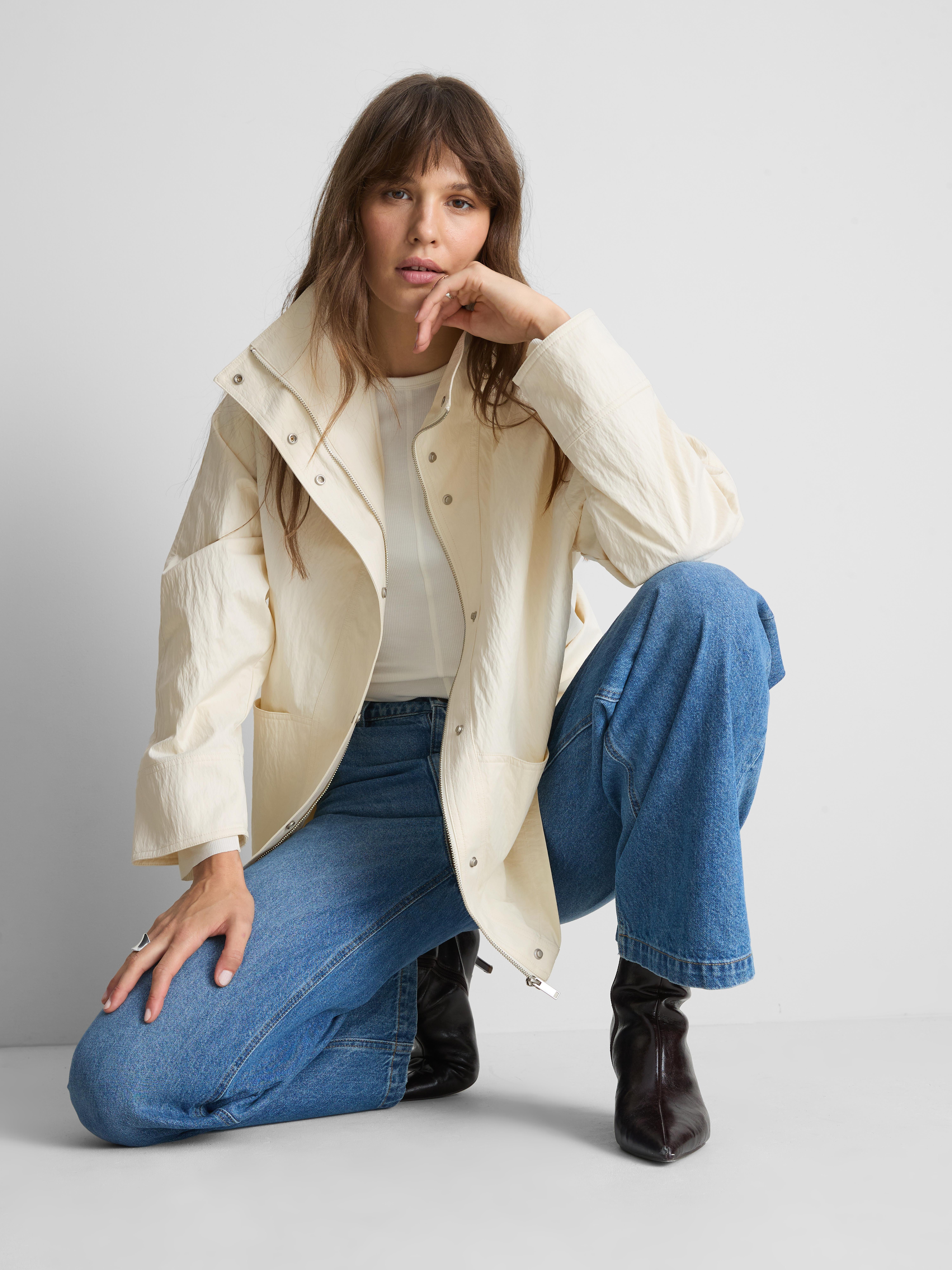 Paula Echevarría Crinkled Relaxed Funnel Neck Jacket