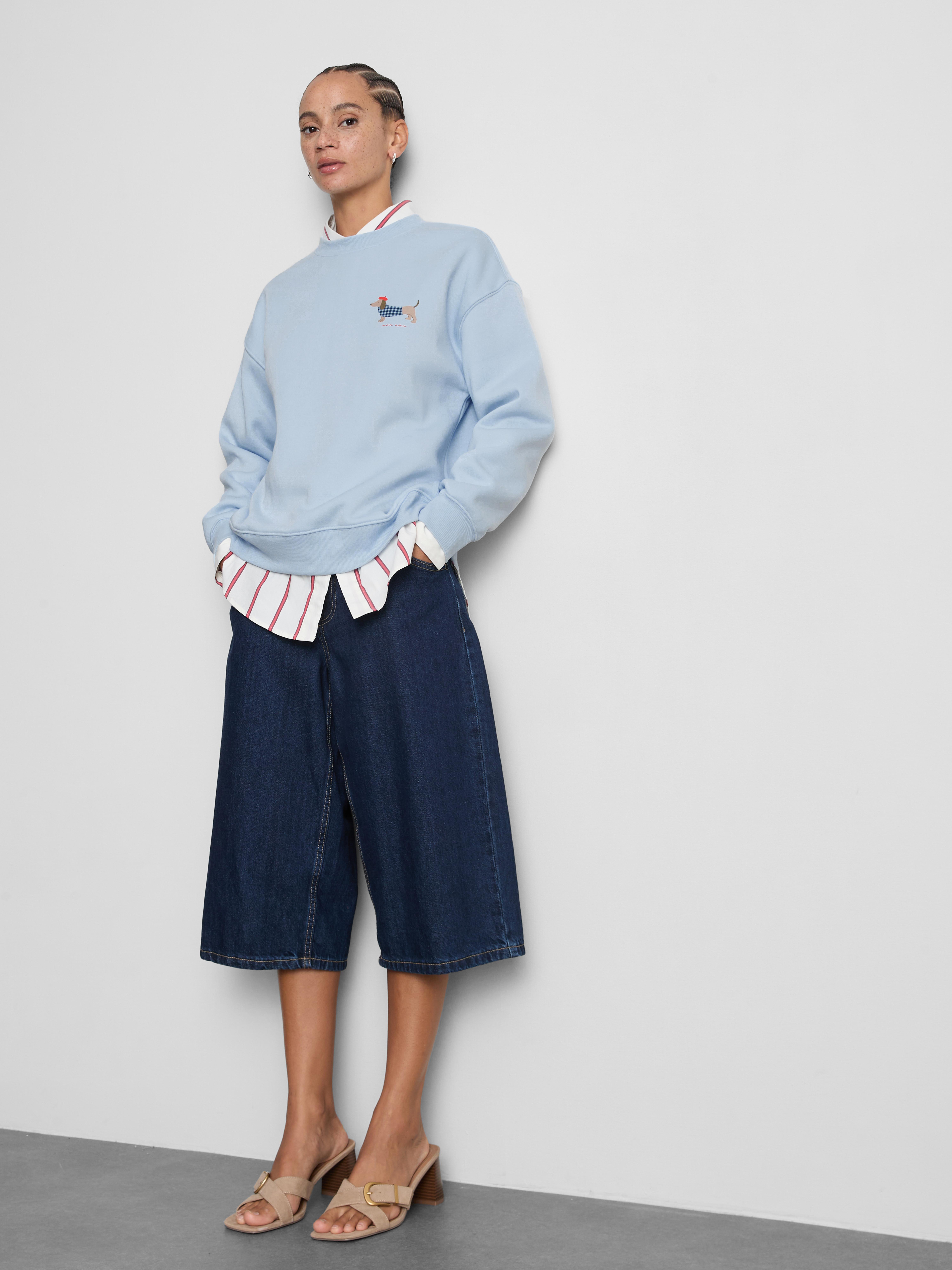 Cotton Blend Relaxed Graphic Sweatshirt