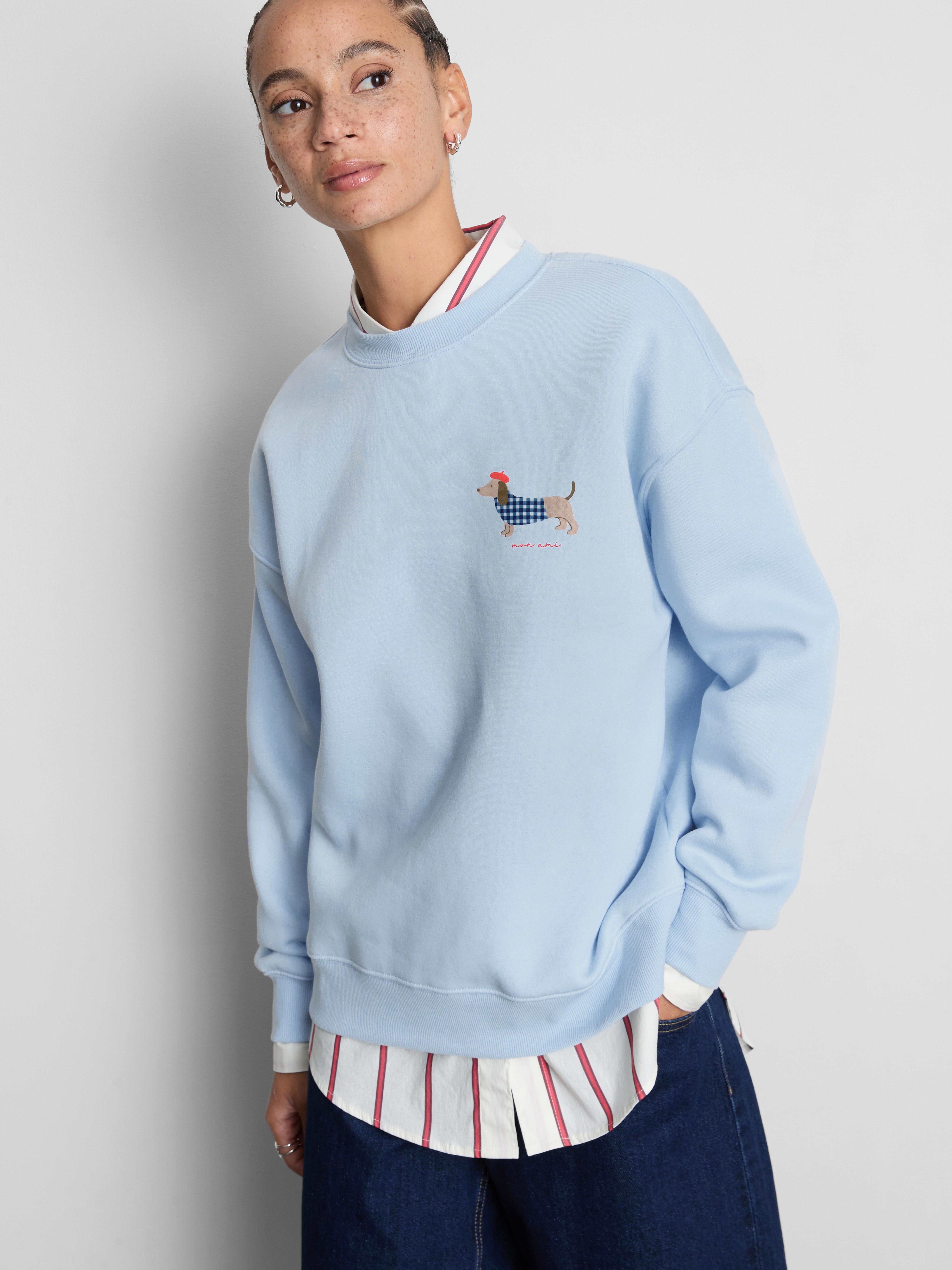 Cotton Blend Relaxed Graphic Sweatshirt