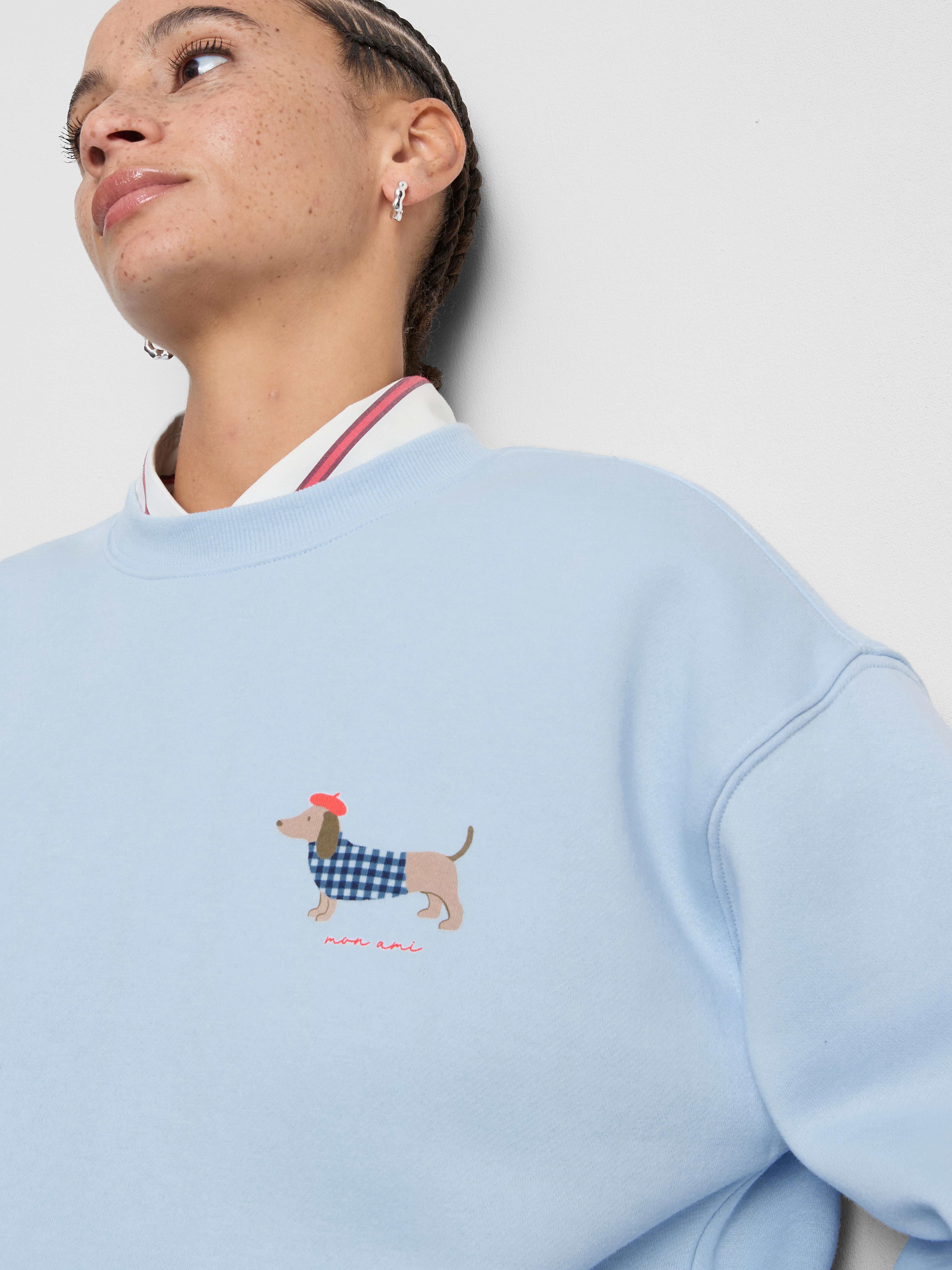 Cotton Blend Relaxed Graphic Sweatshirt