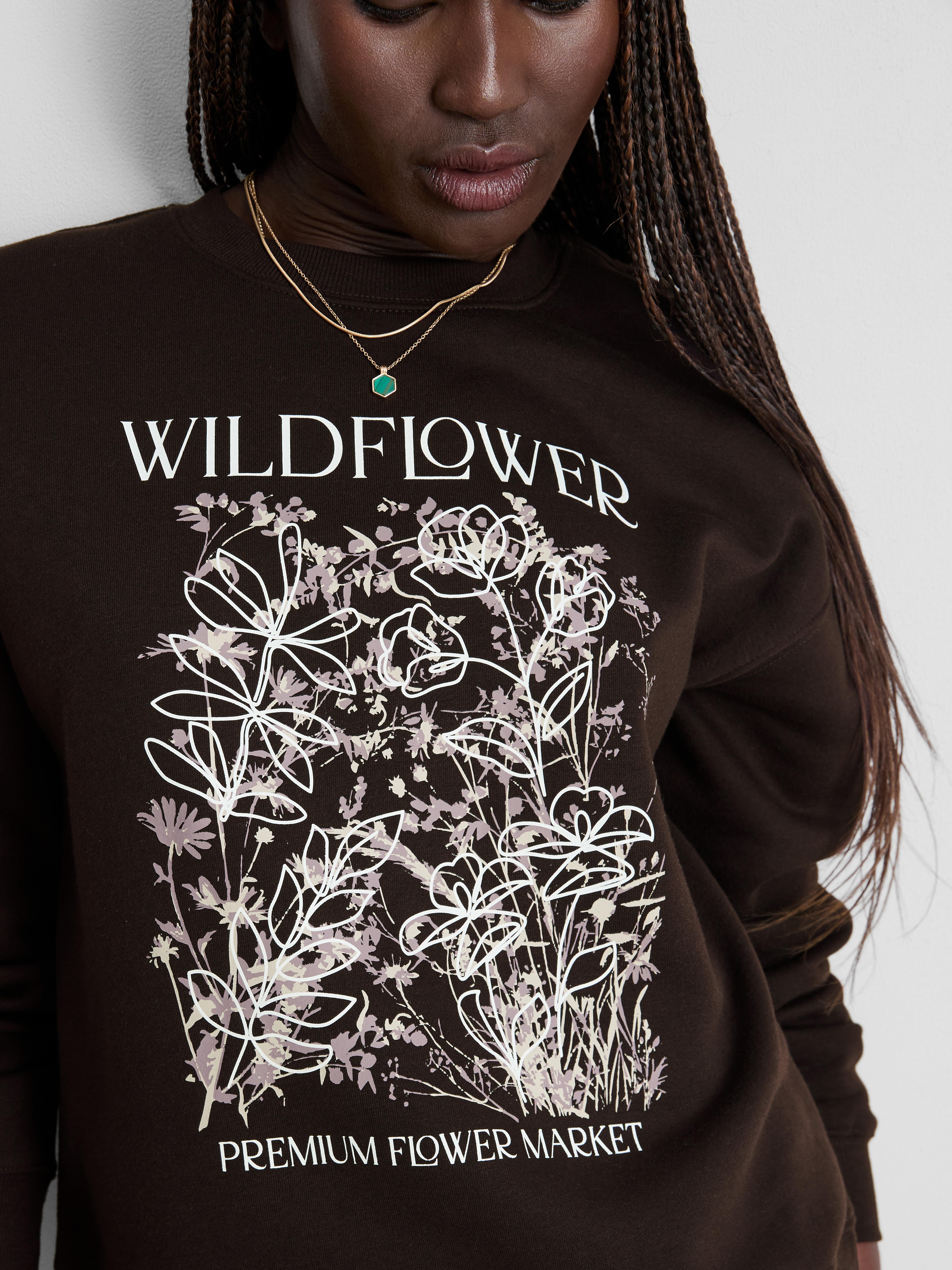 Relaxed sweatshirt van katoenmix met print - Chocoladebruin