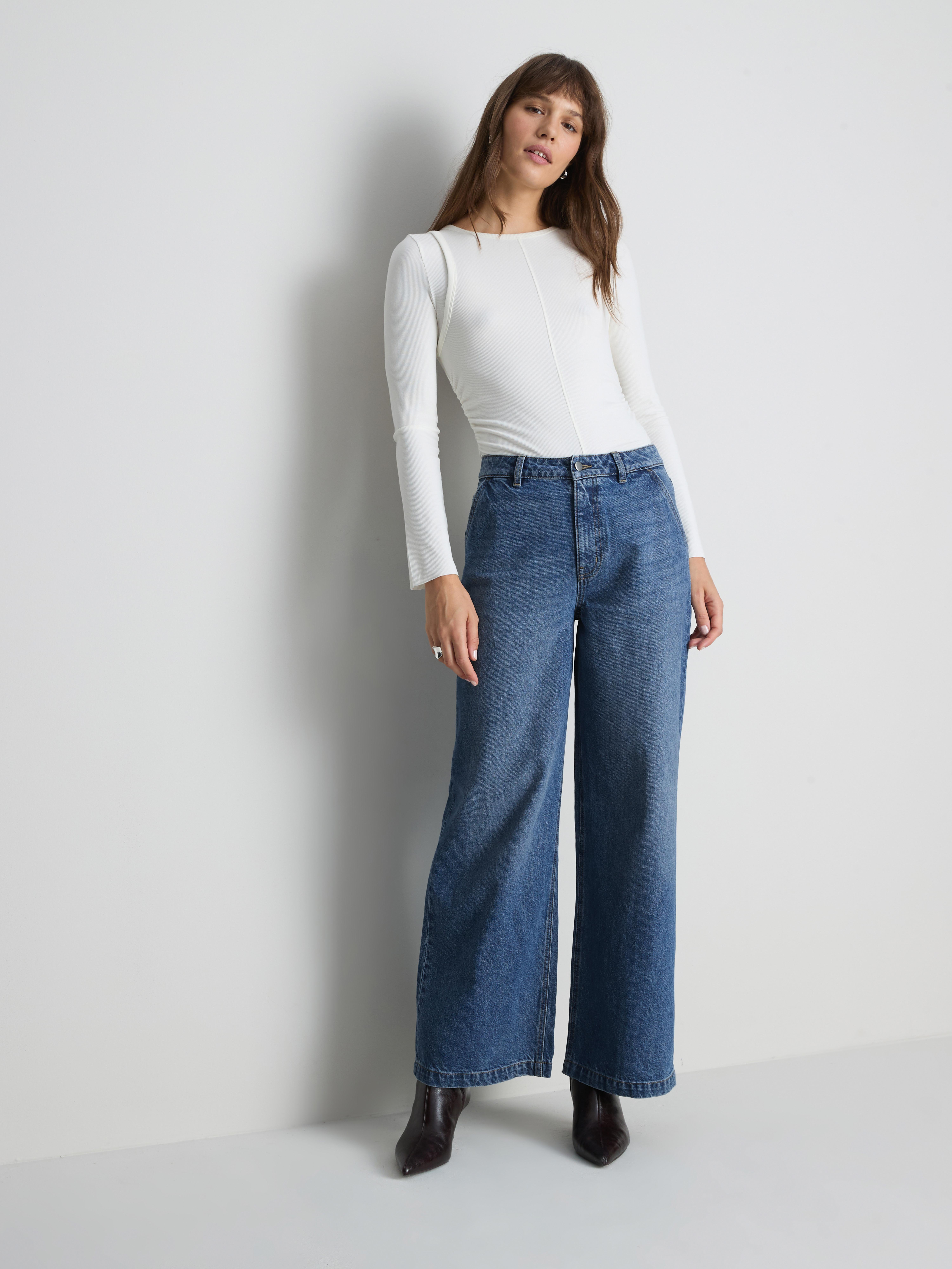 Paula Echevarría Cotton Denim Wide Leg Jeans