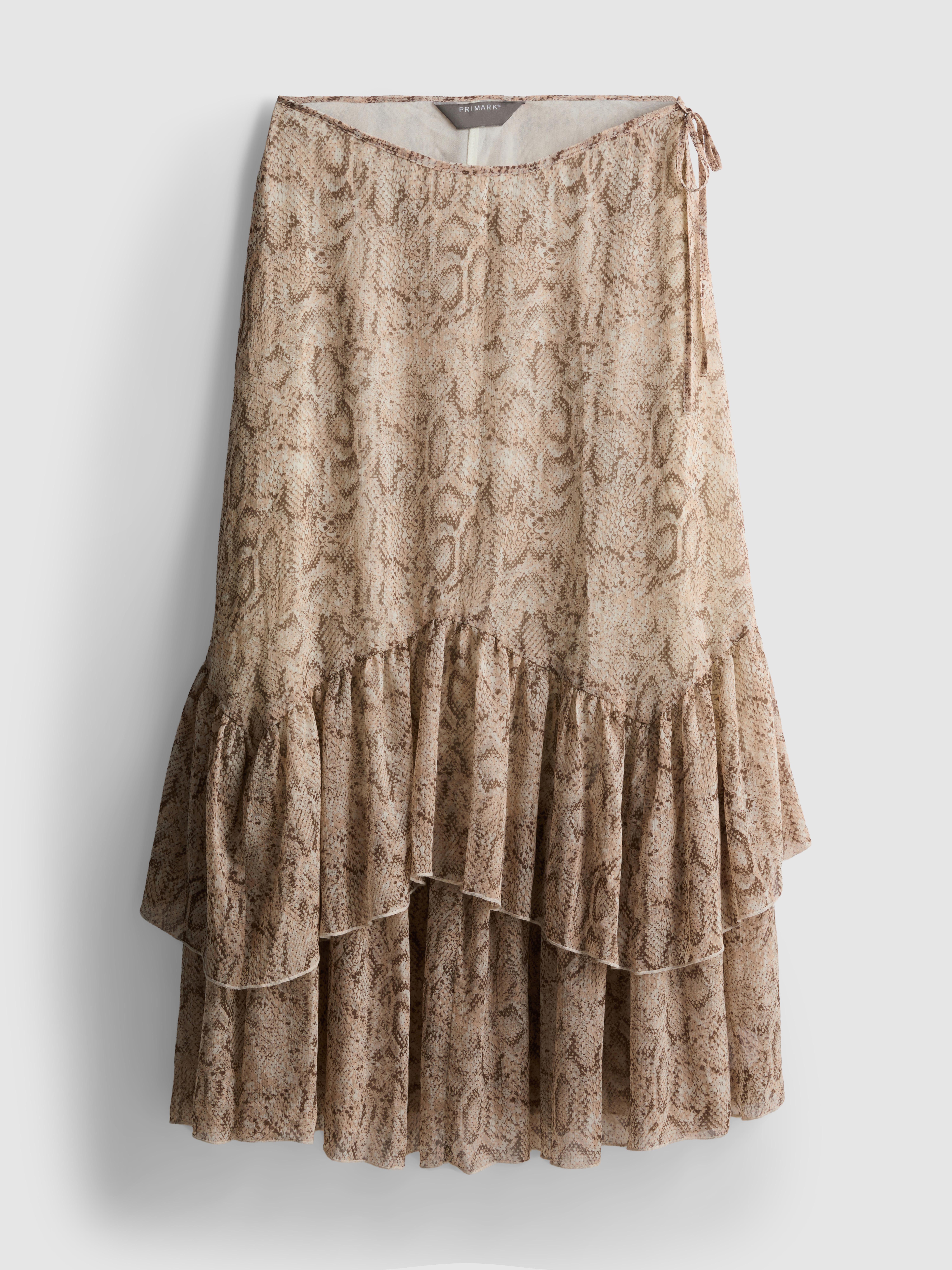 Ruffle Chiffon Printed Maxi Skirt