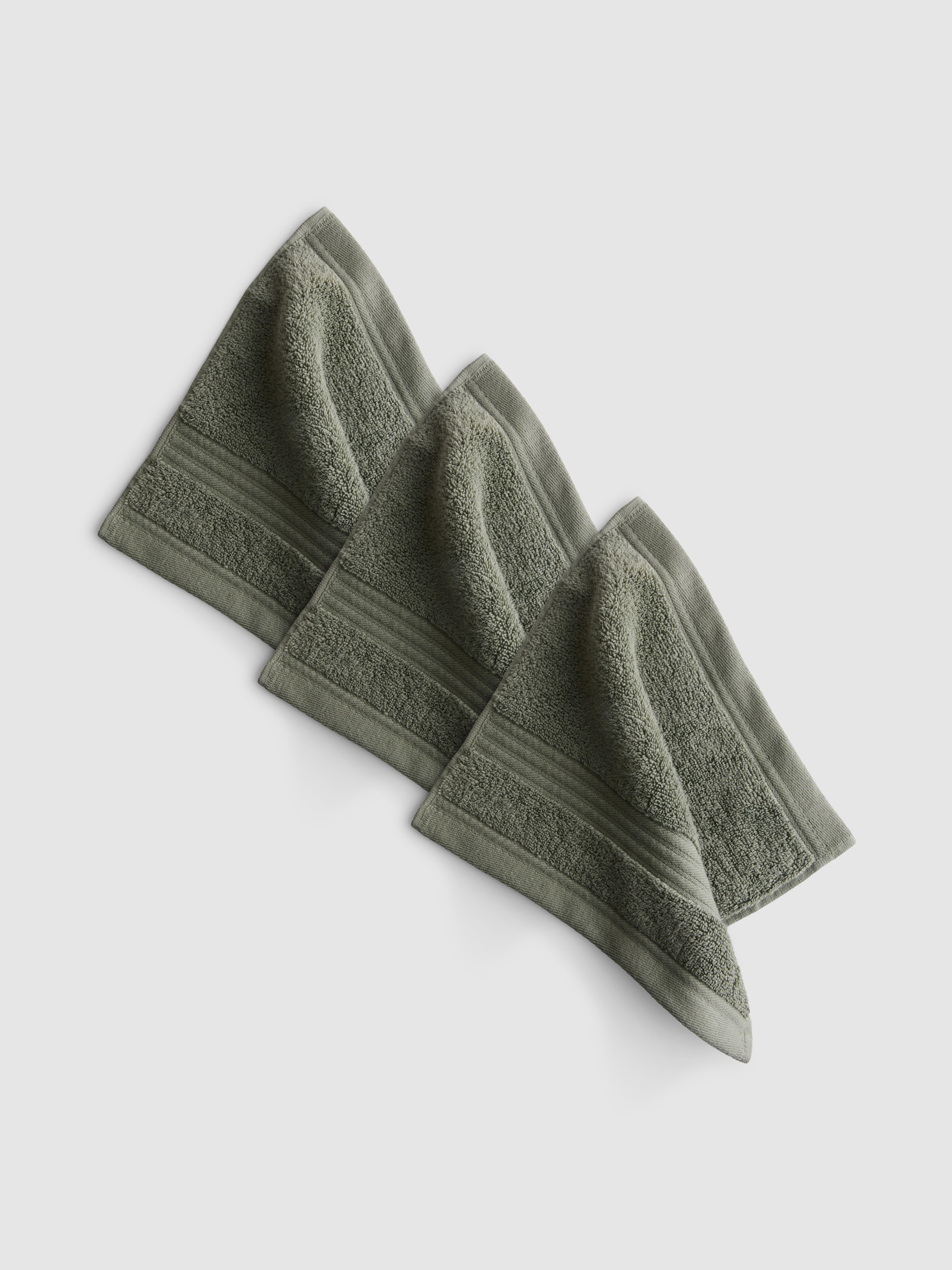 3pk Textured Face Cloths Dark Green