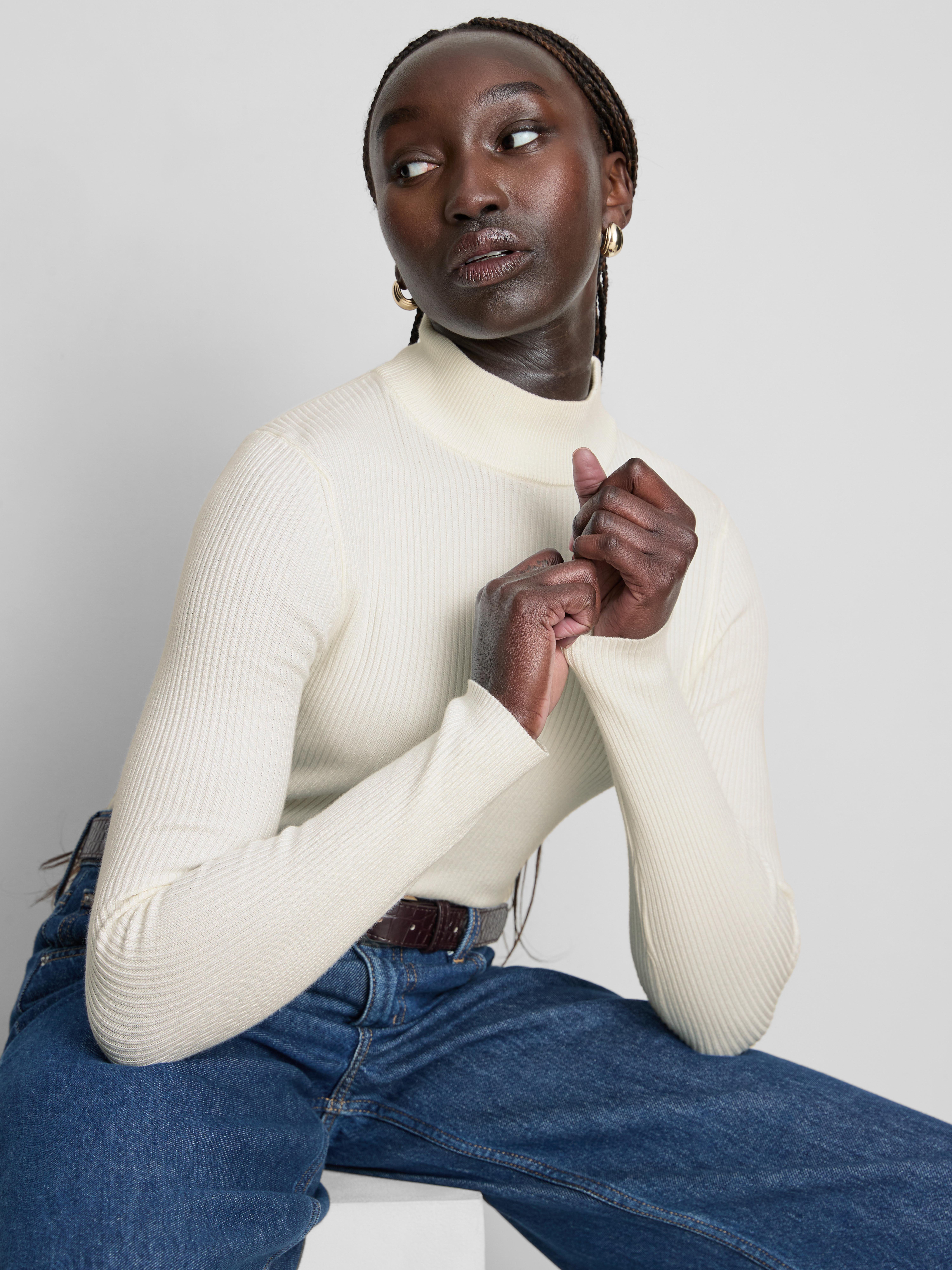 Ribbed Turtle Neck Jumper Ivory