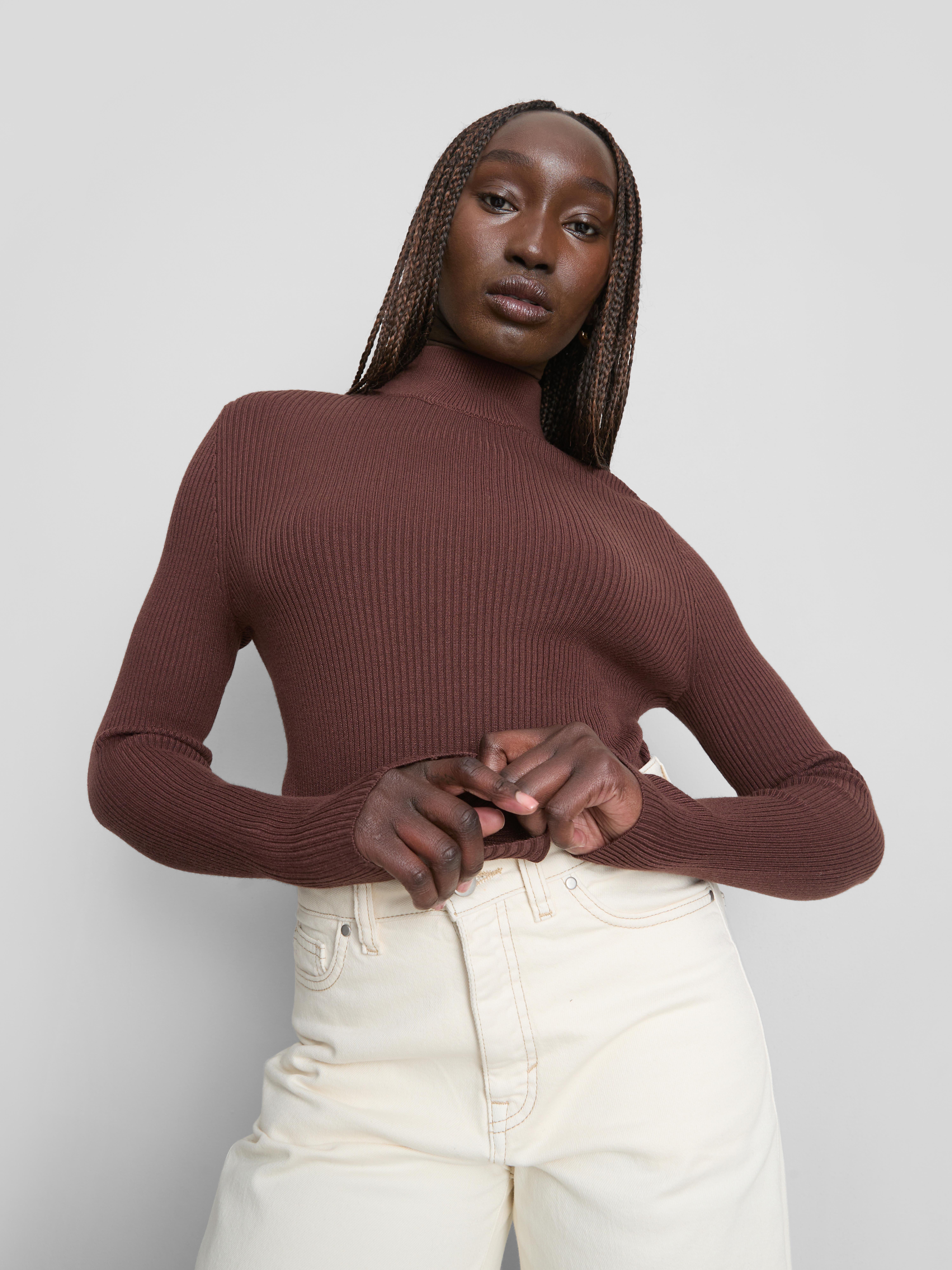 Ribbed Turtle Neck Jumper Chocolate