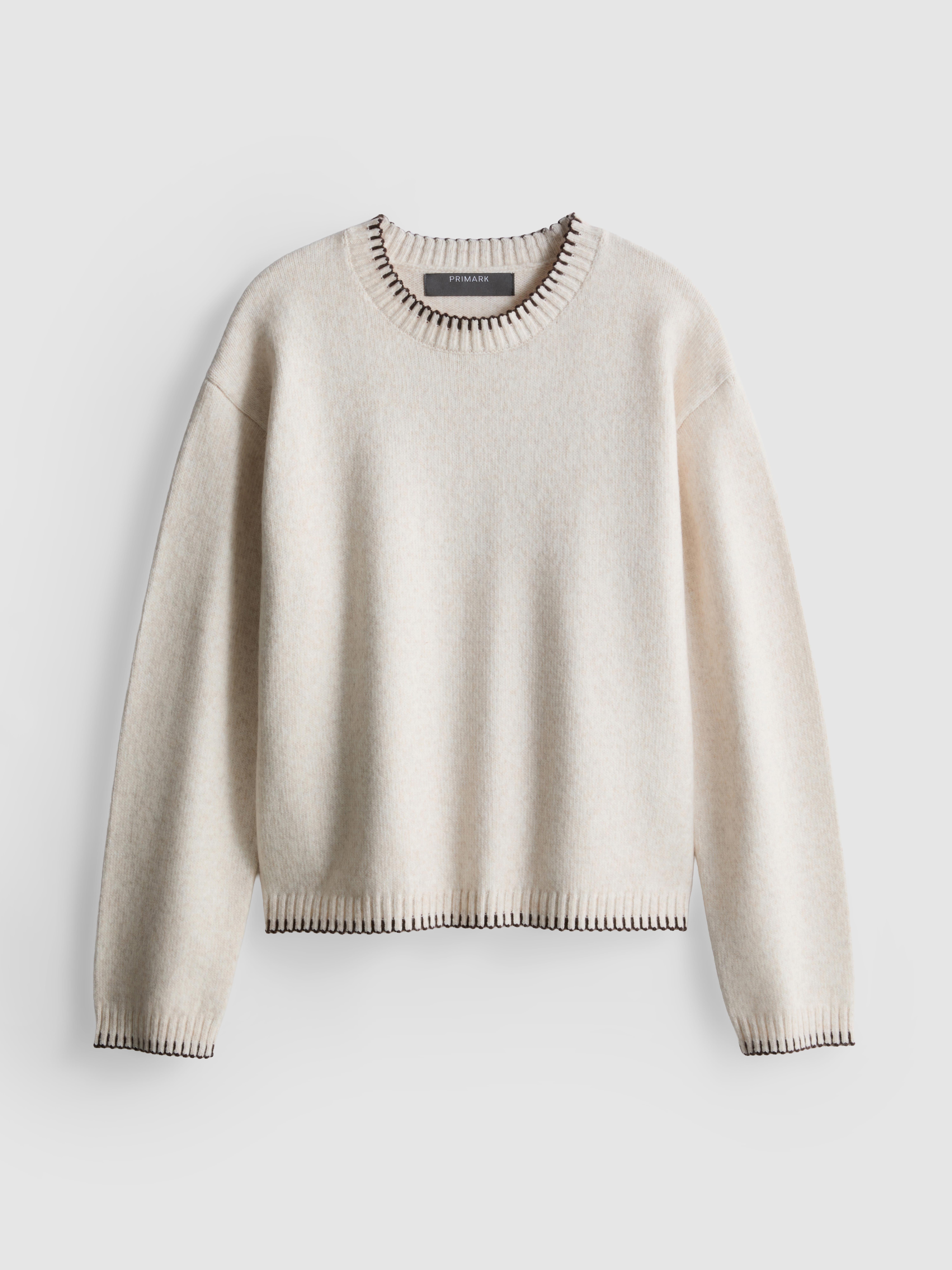 Pulover din tricot cu guler rotund și detalii de cusătură