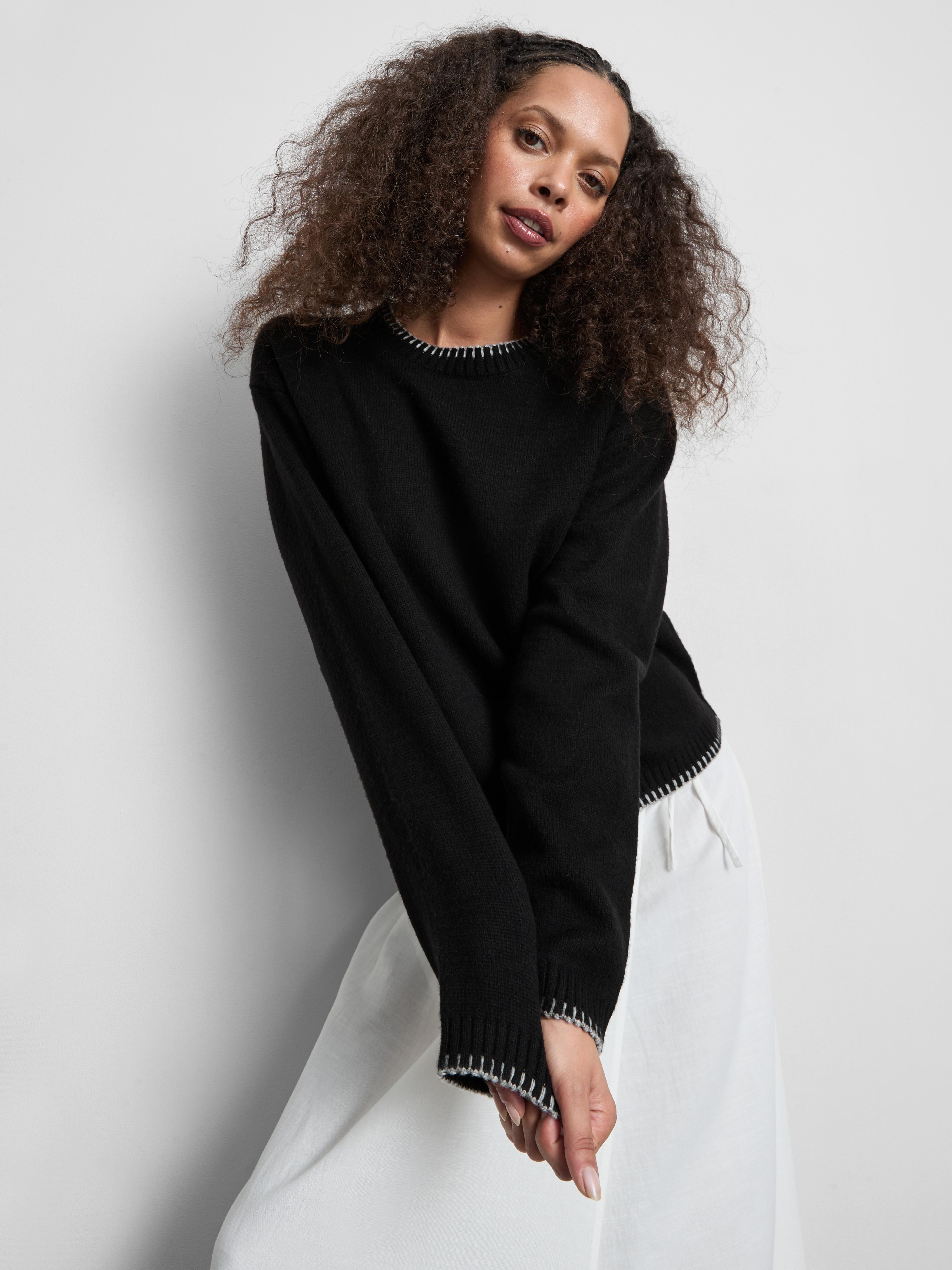 Women's Black Knitted Stitch-Detail Crewneck Sweater | Primark