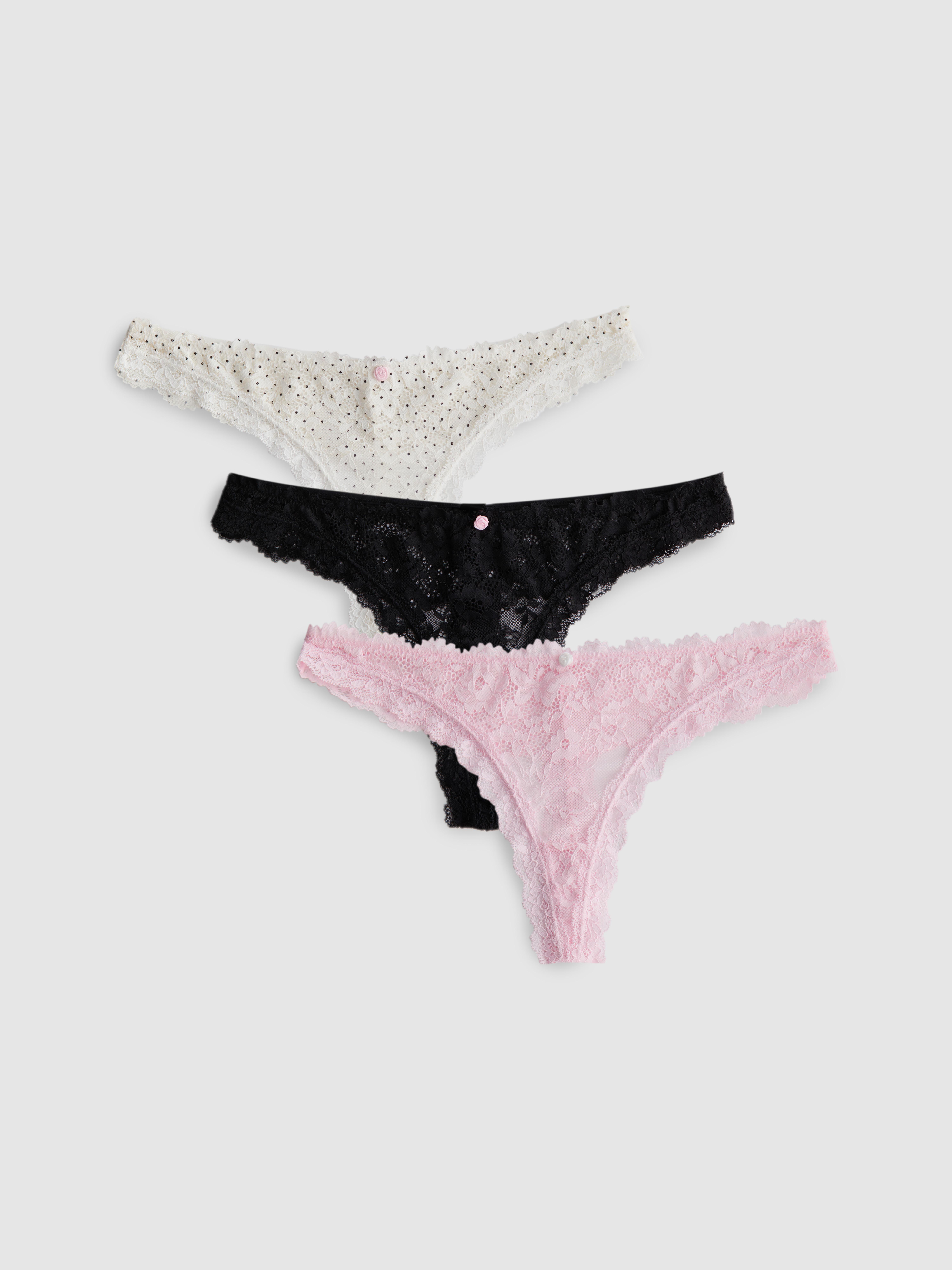 3pk Floral Lace Thongs