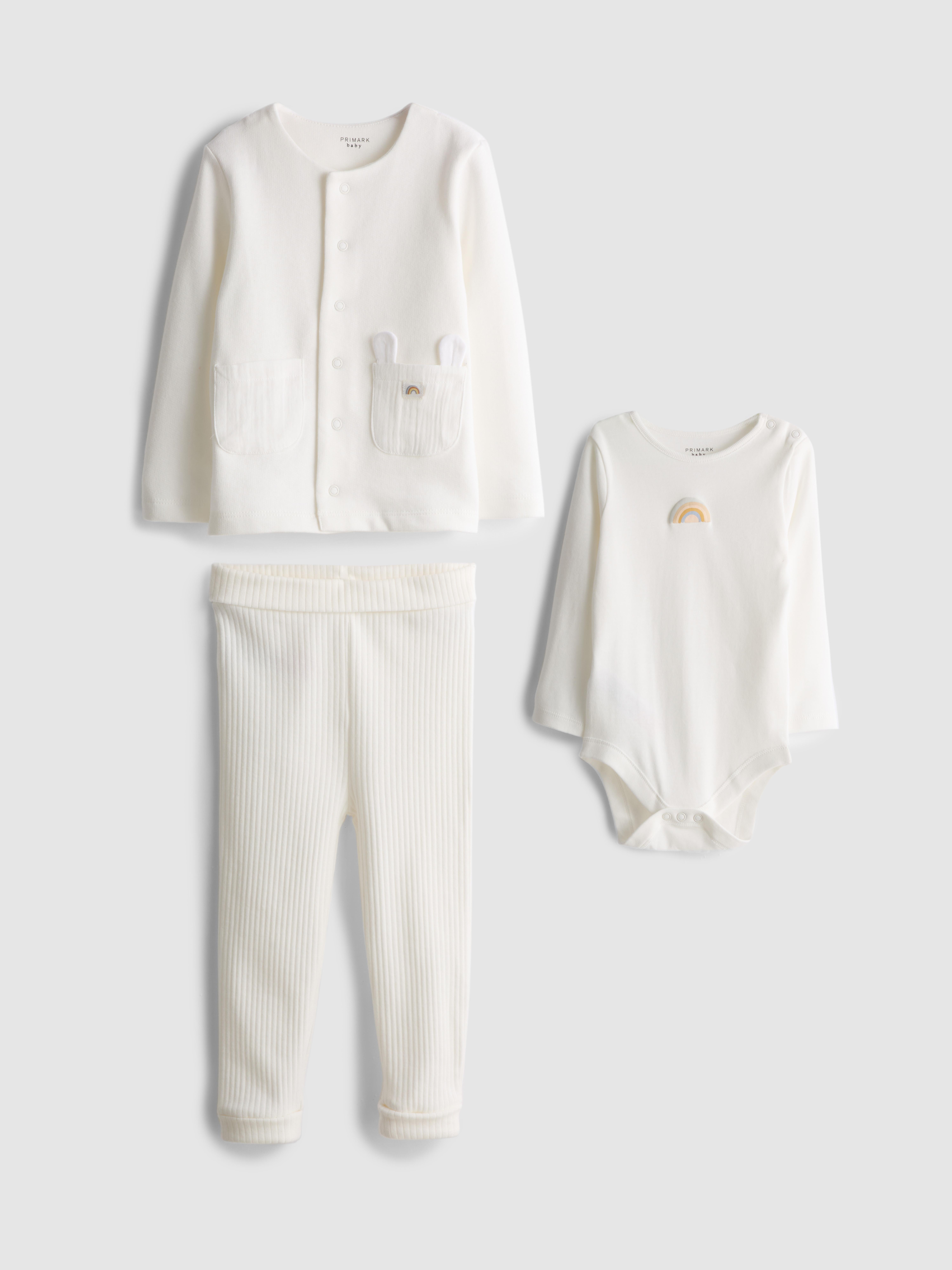 0-18mths | Cotton-Rich Onesie, Leggings, and Cardigan Newborn Set
