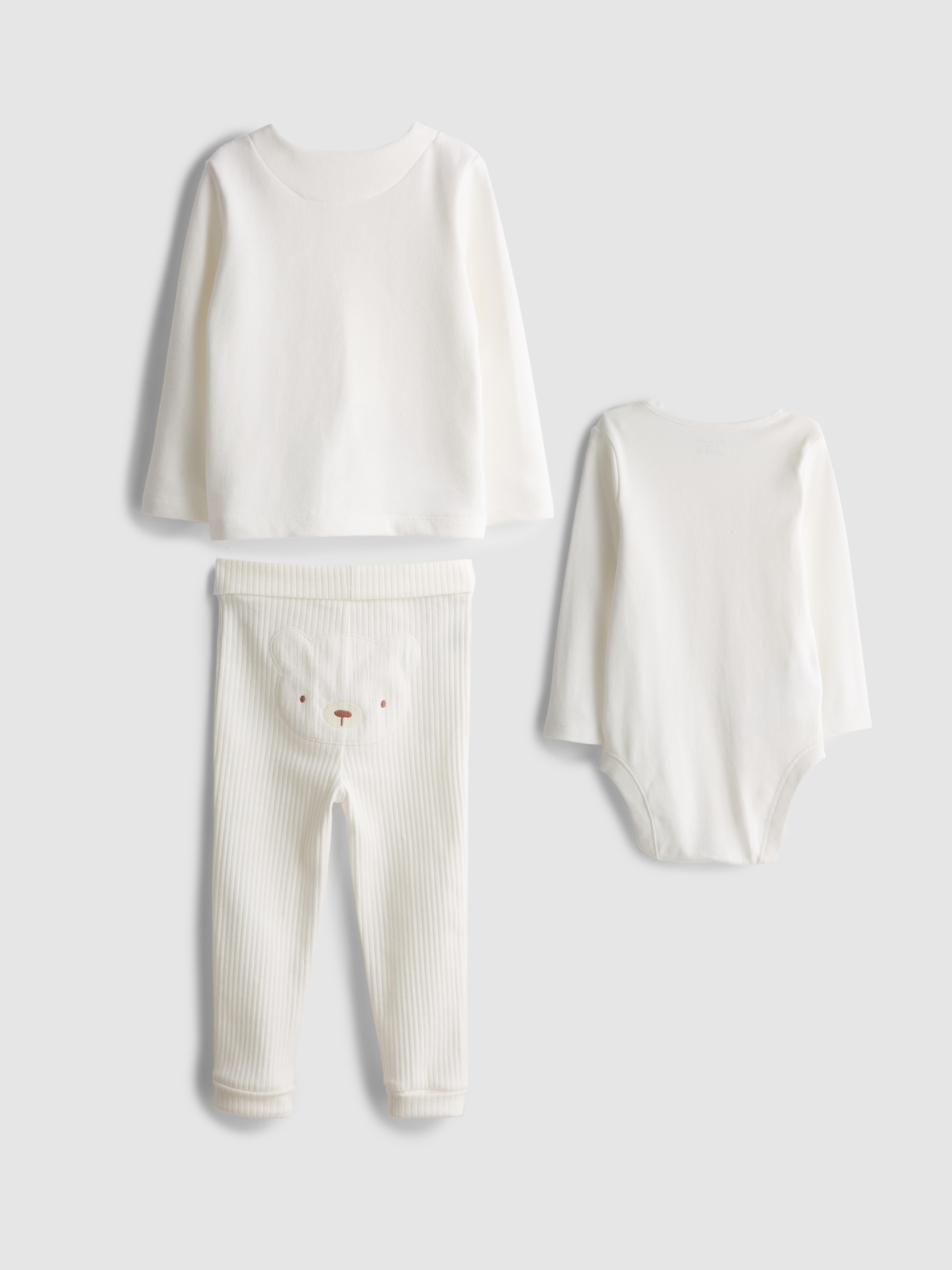 0-18mths | Cotton-Rich Onesie, Leggings, and Cardigan Newborn Set