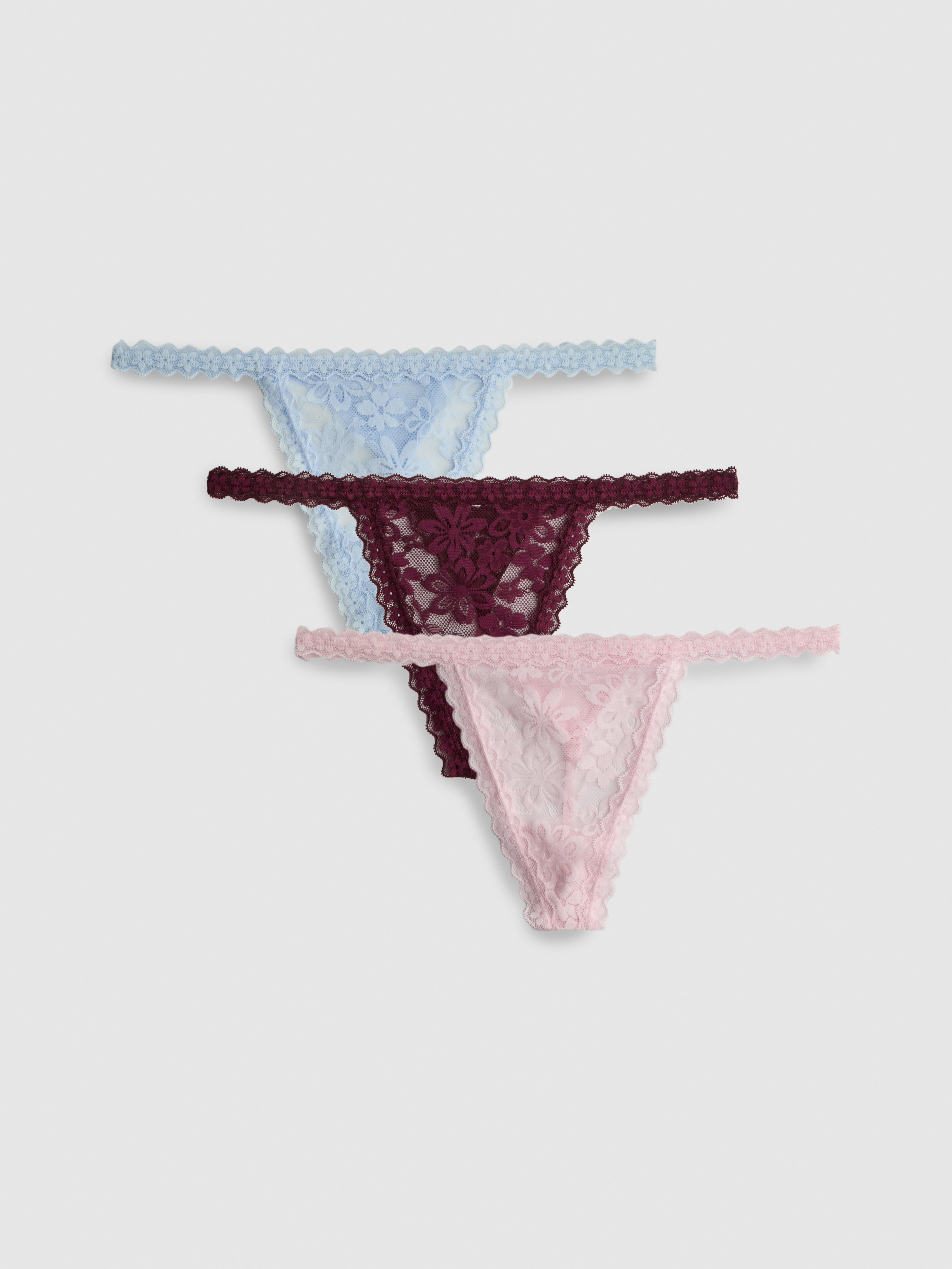 3pk Floral Lace Thongs