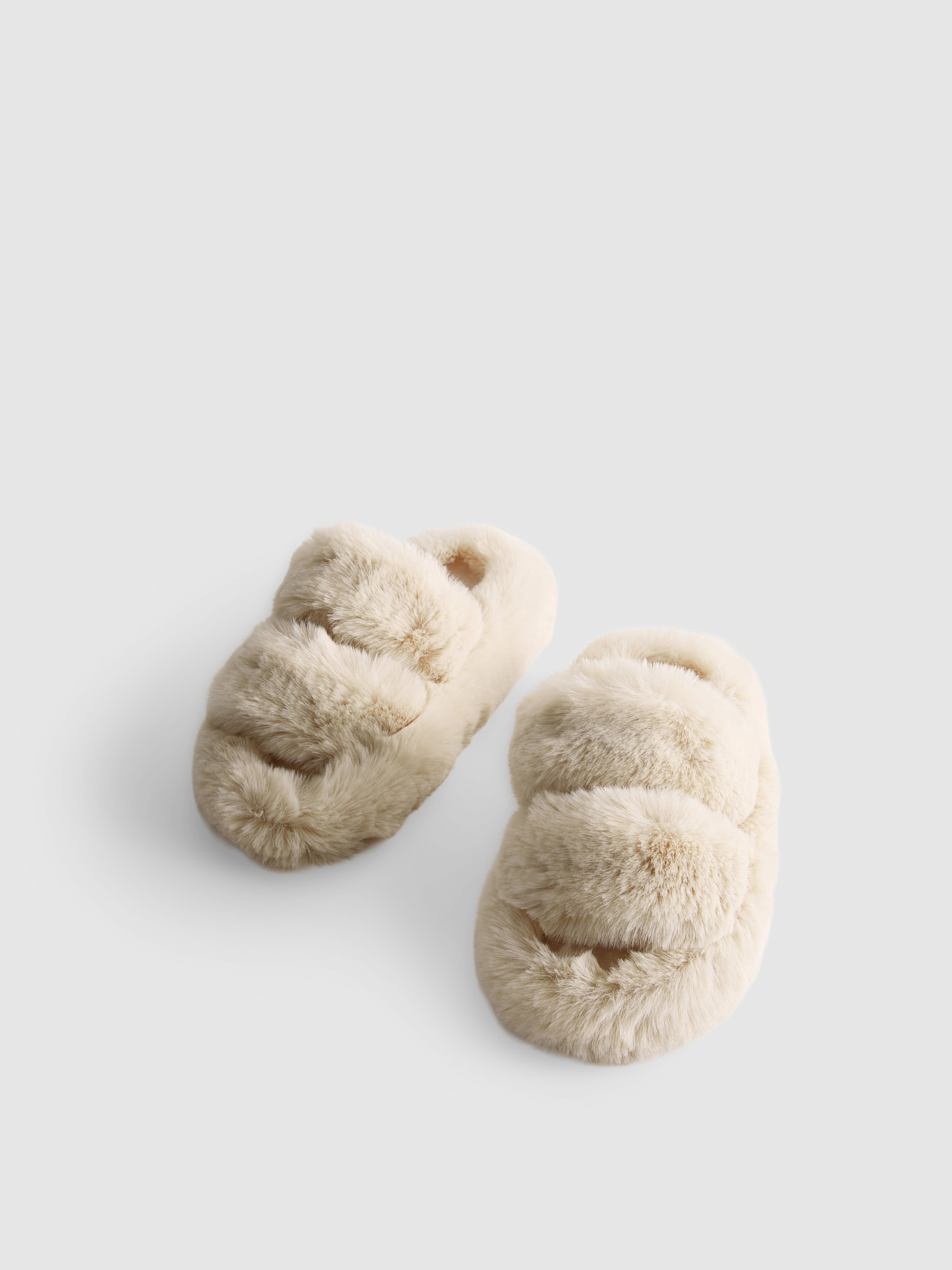 Double Strap Fluffy Slippers