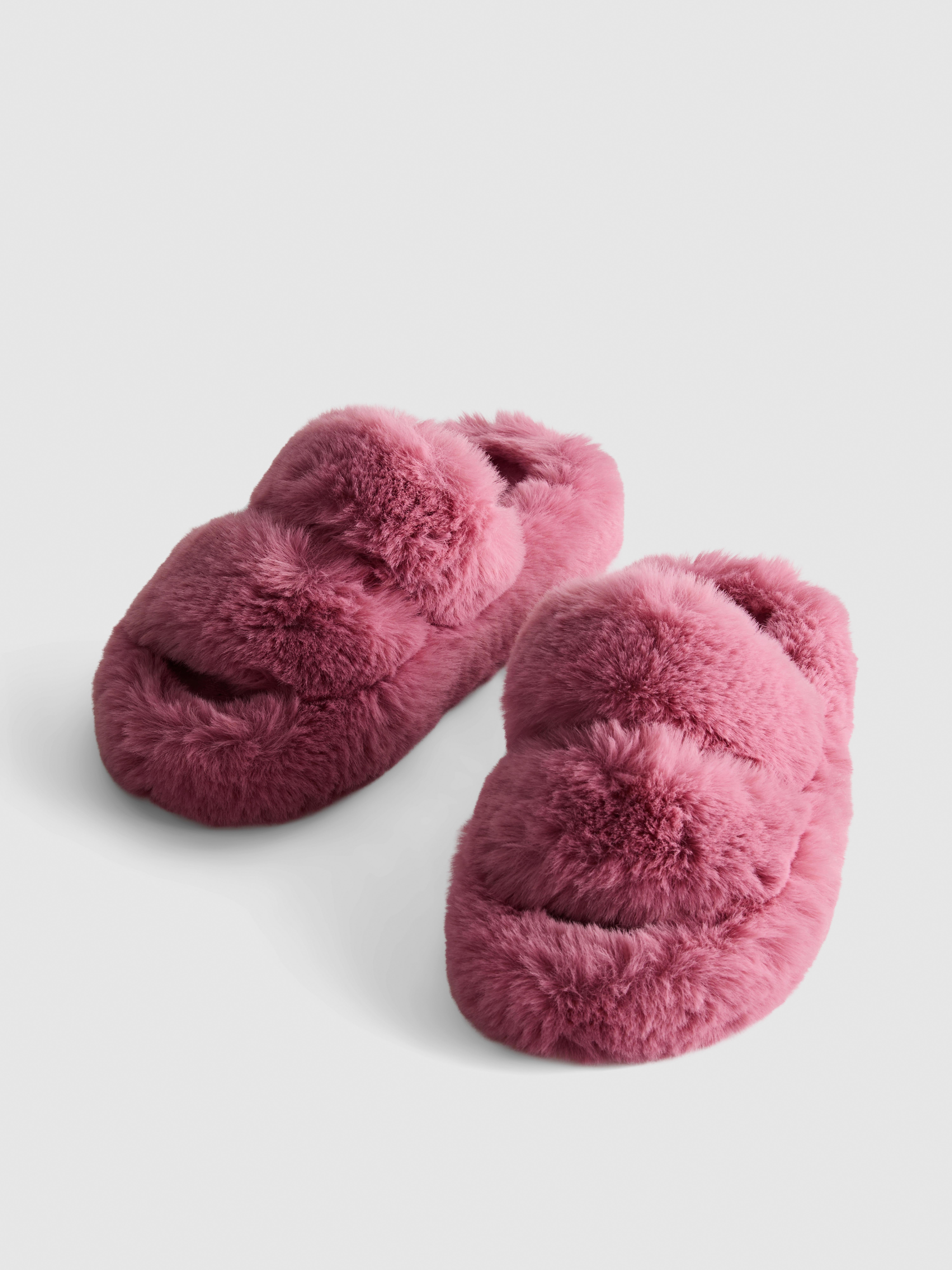 Double Strap Fluffy Slippers