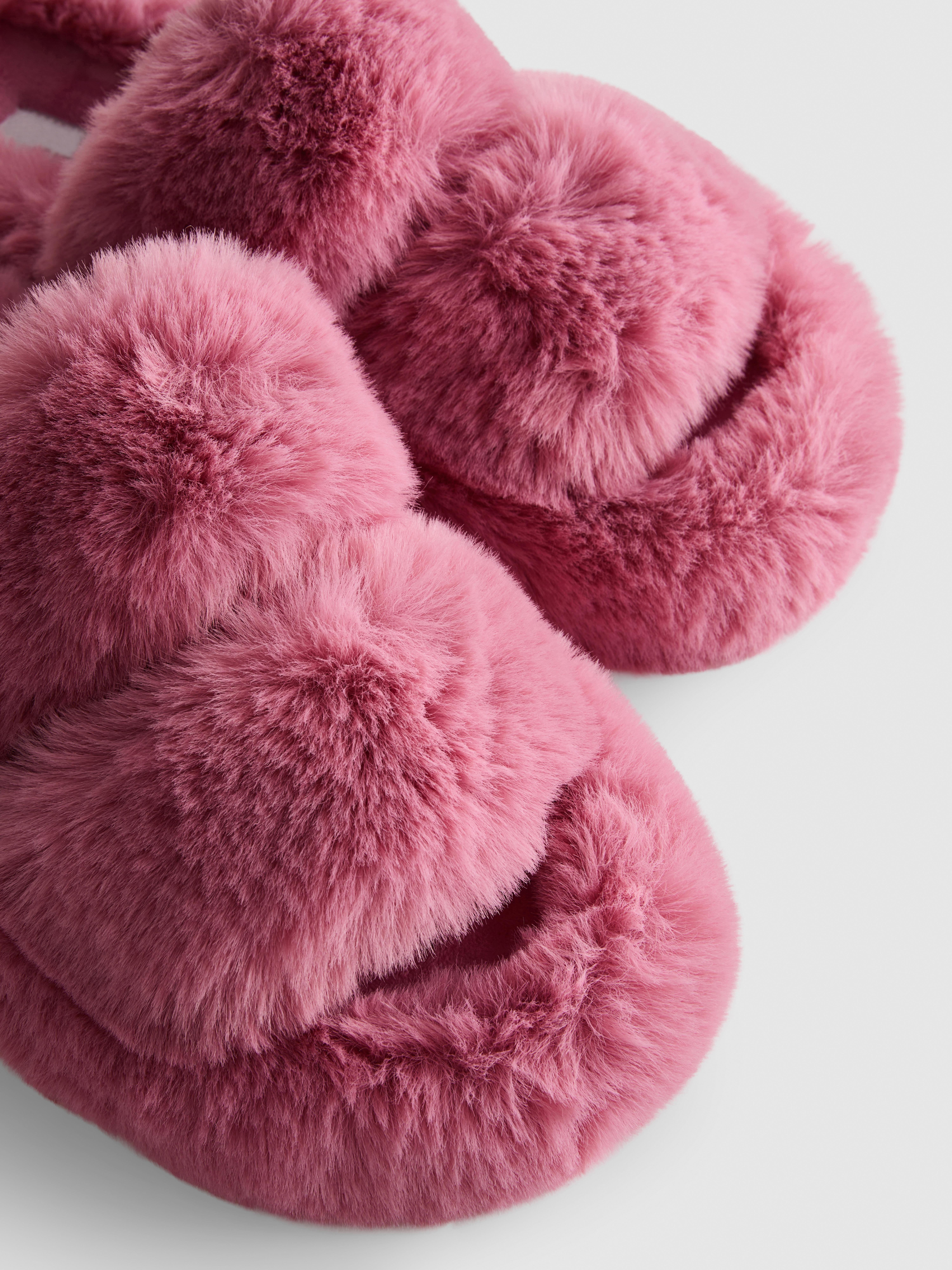 Double Strap Fluffy Slippers