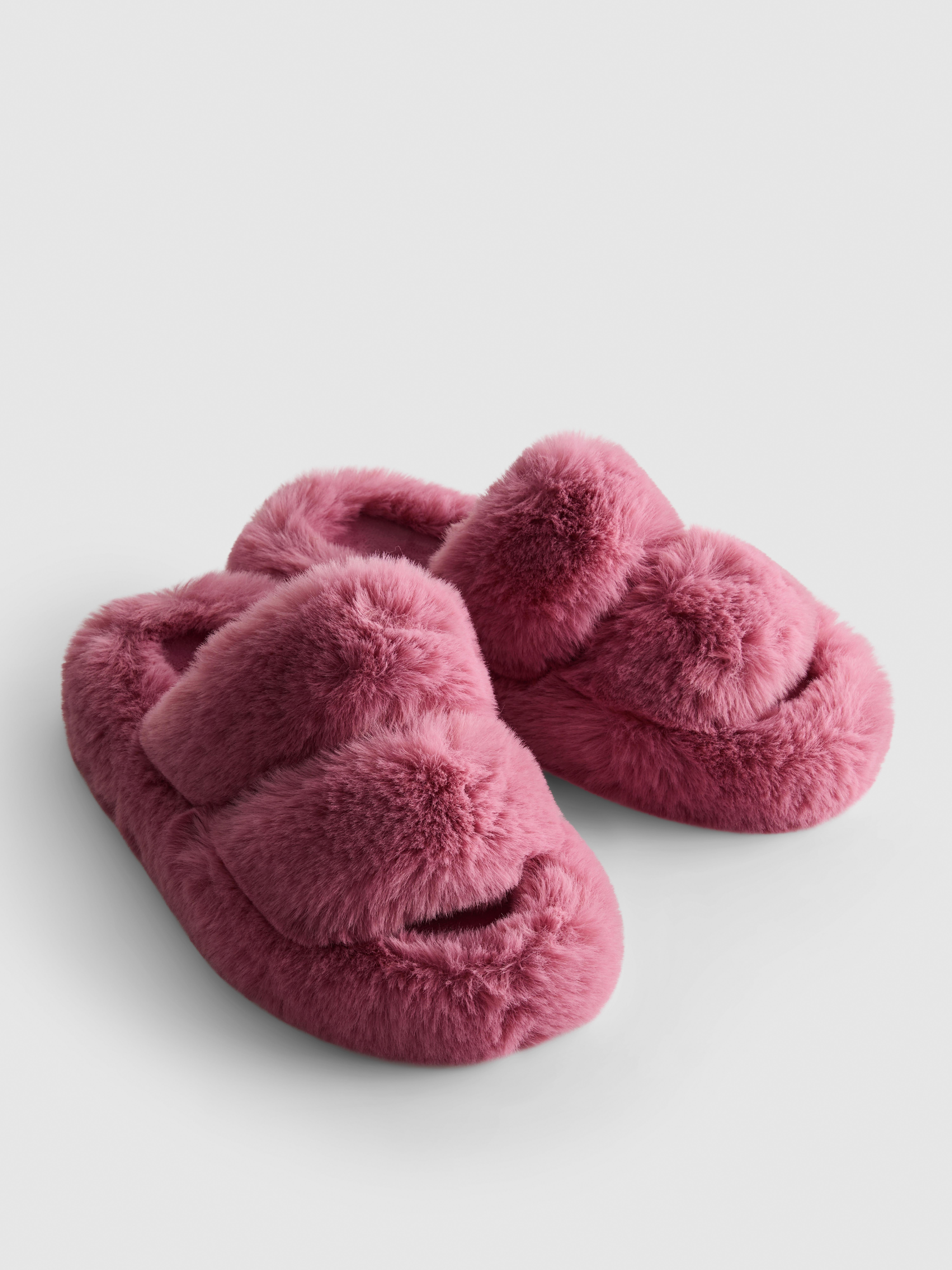 Double Strap Fluffy Slippers