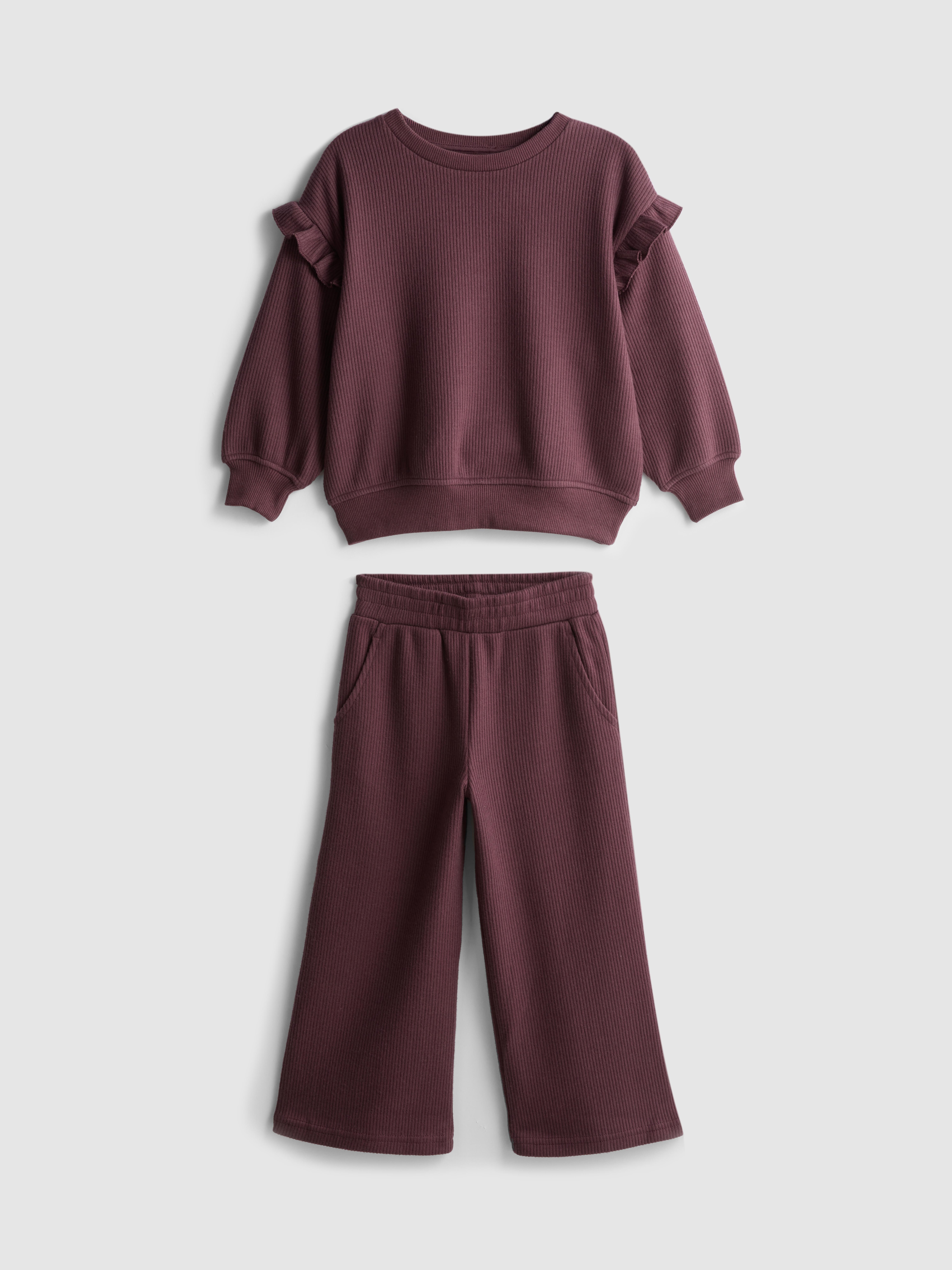 1-9yrs | Ribbed Ruffle Sweatshirt and Joggers Set Burgundy